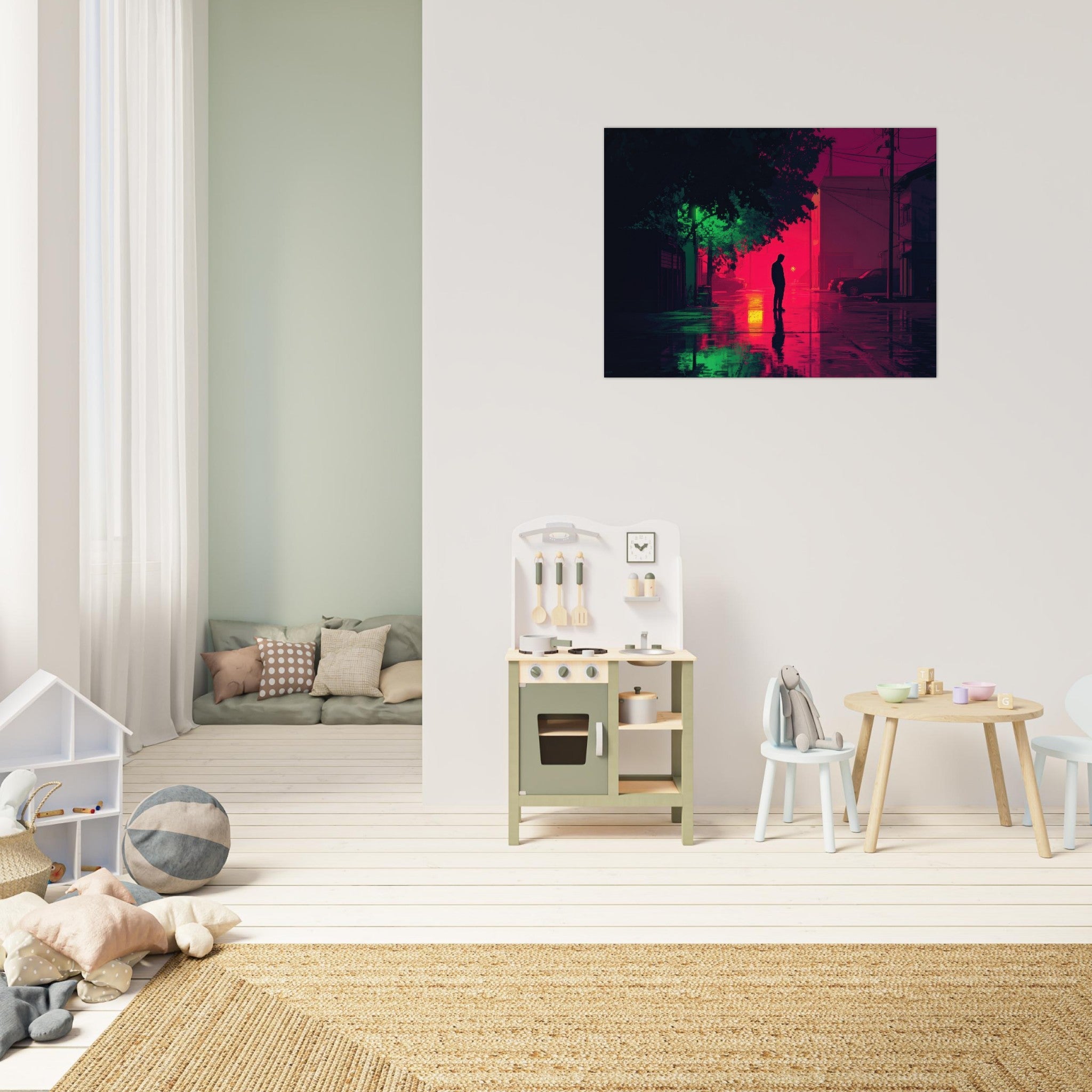 Fine Art Poster Landscape - A city where neon lights create impossible rifle 4 - Shop Ai Art WebShop - Digital Art online Store
