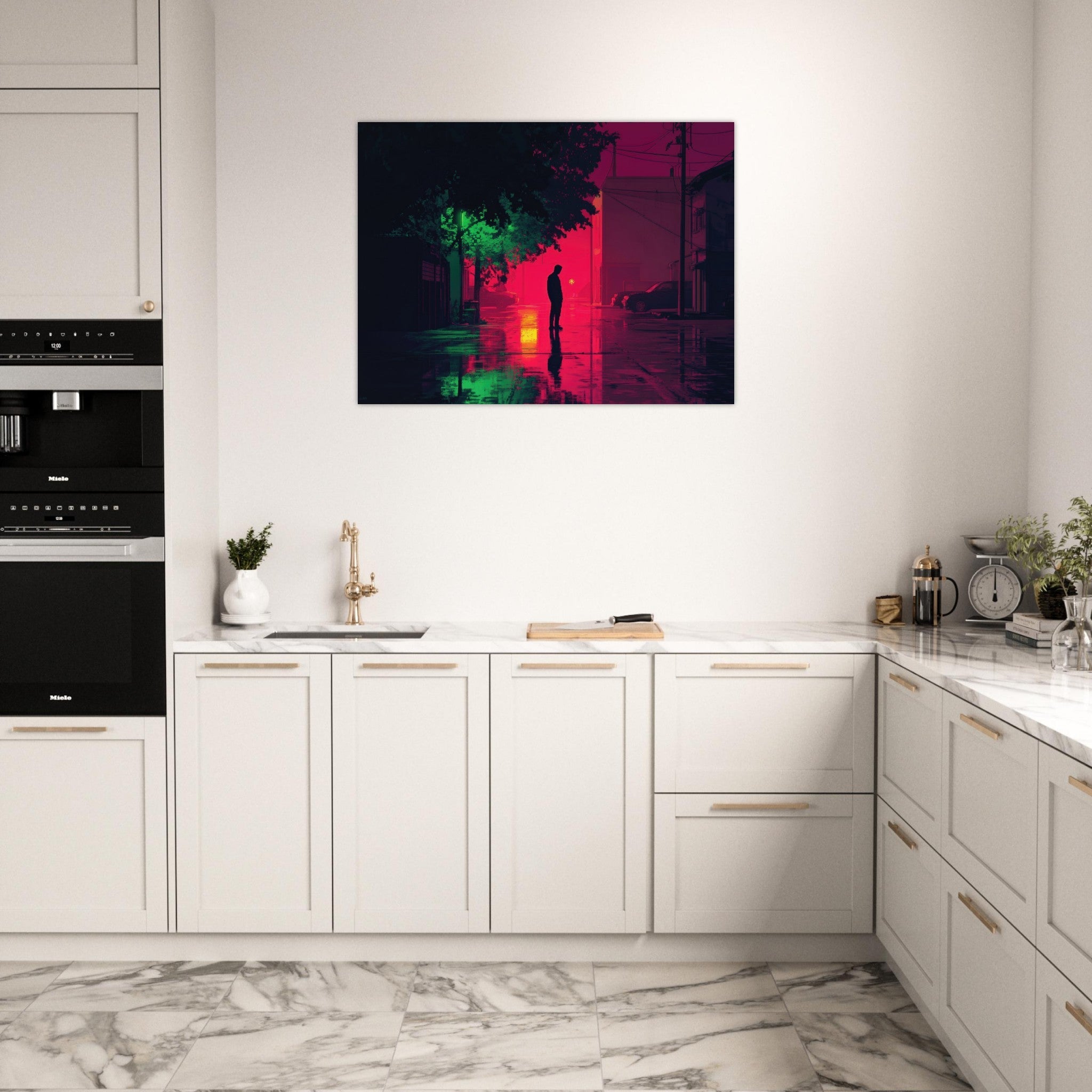Fine Art Poster Landscape - A city where neon lights create impossible rifle 4 - Shop Ai Art WebShop - Digital Art online Store