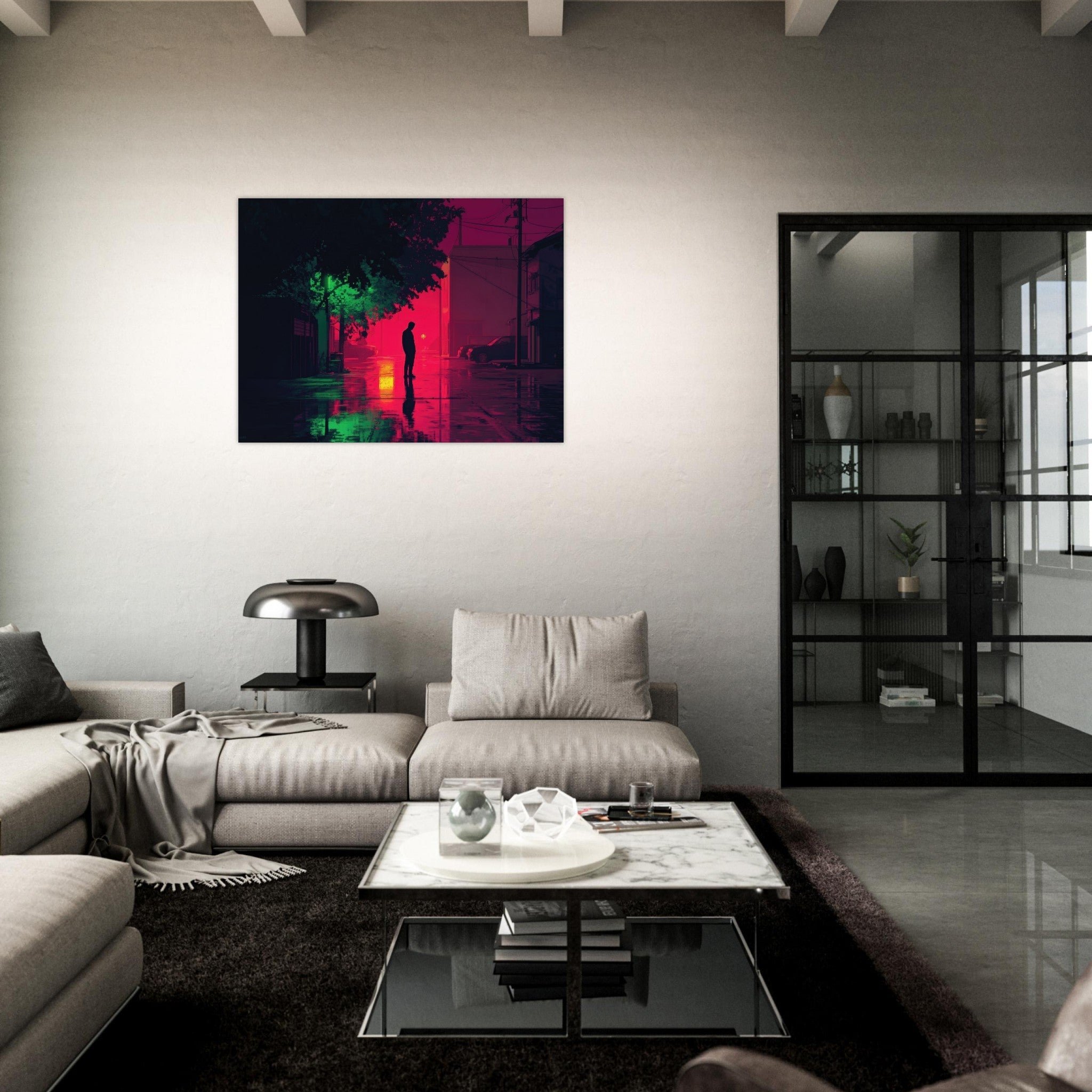 Fine Art Poster Landscape - A city where neon lights create impossible rifle 4 - Shop Ai Art WebShop - Digital Art online Store