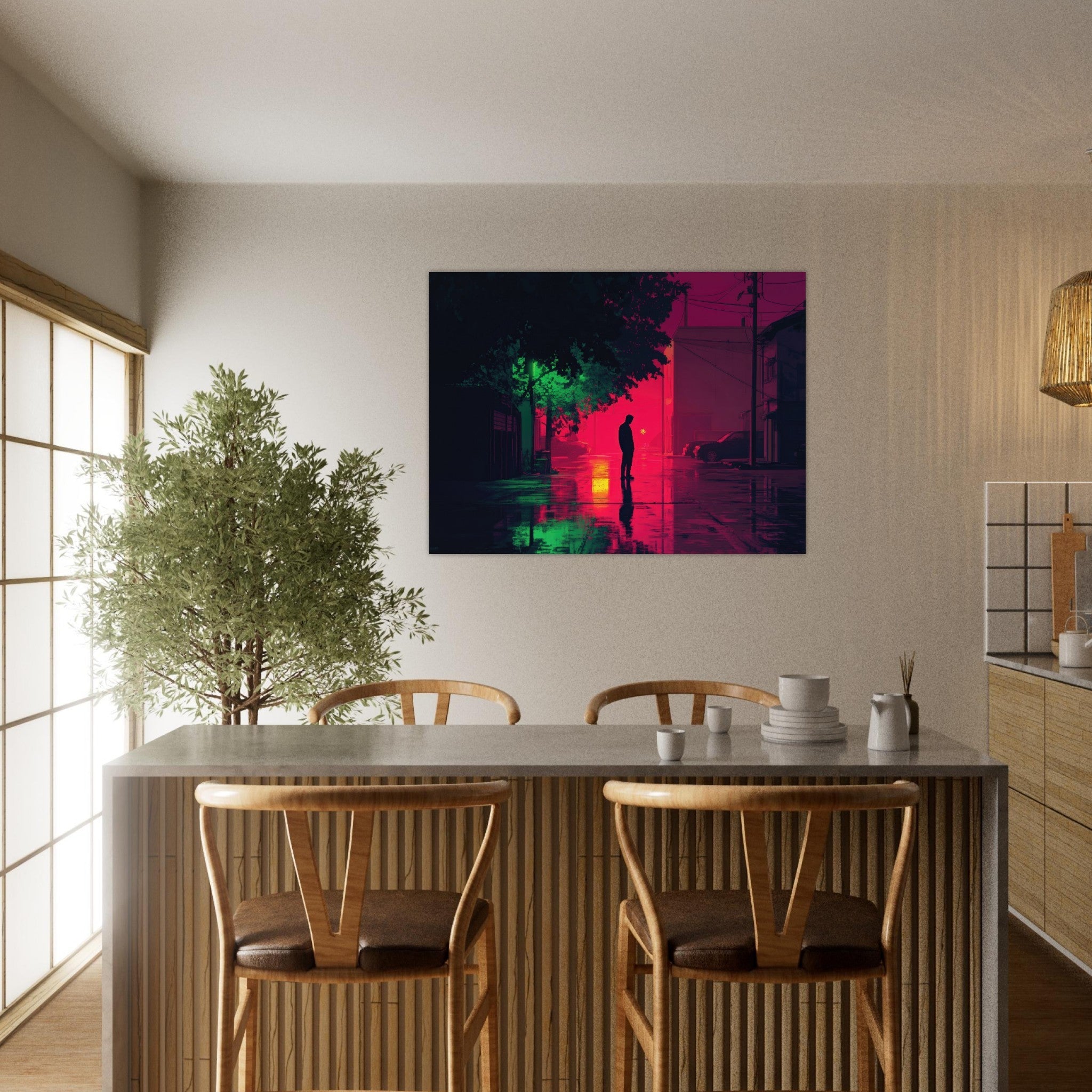 Fine Art Poster Landscape - A city where neon lights create impossible rifle 4 - Shop Ai Art WebShop - Digital Art online Store