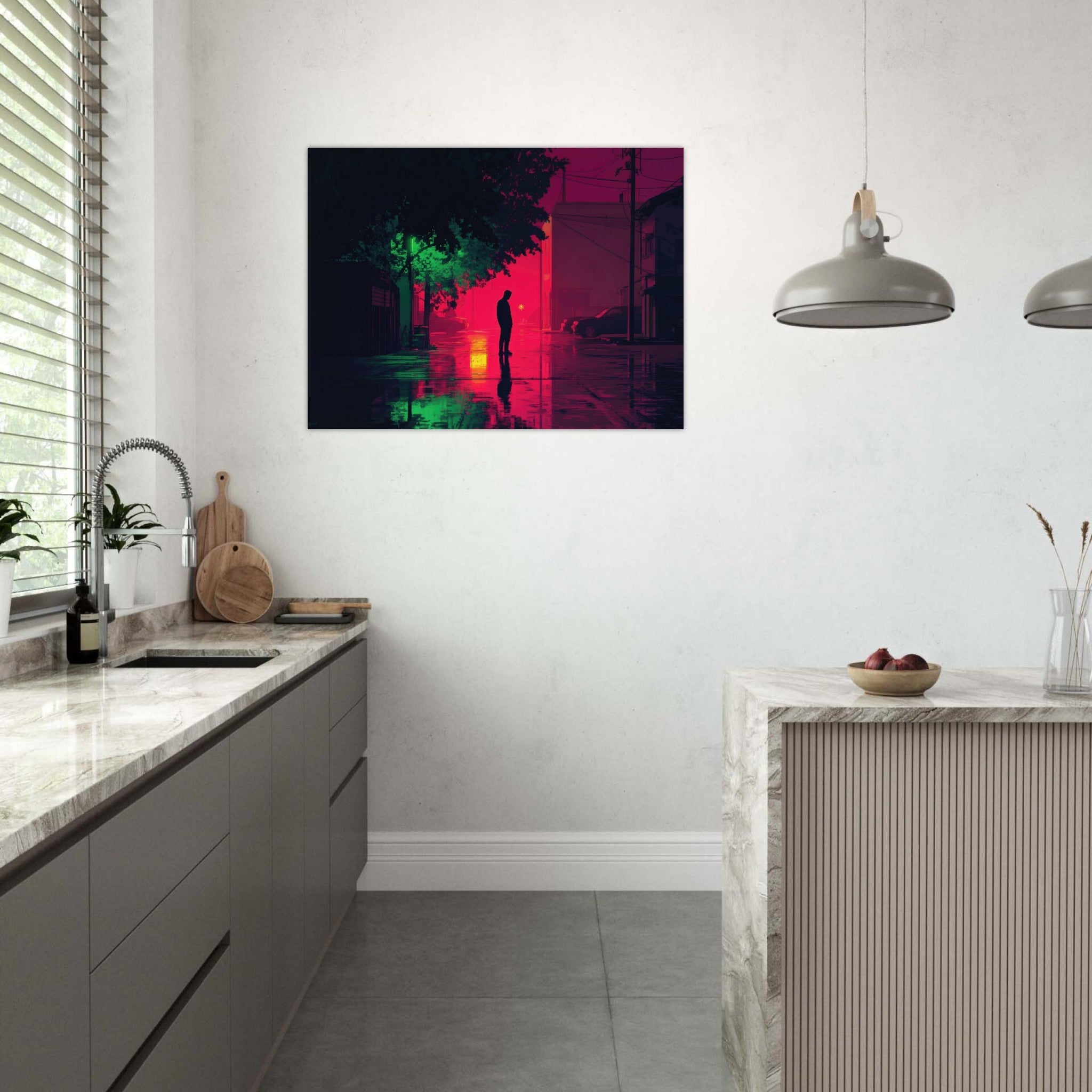 Fine Art Poster Landscape - A city where neon lights create impossible rifle 4 - Shop Ai Art WebShop - Digital Art online Store