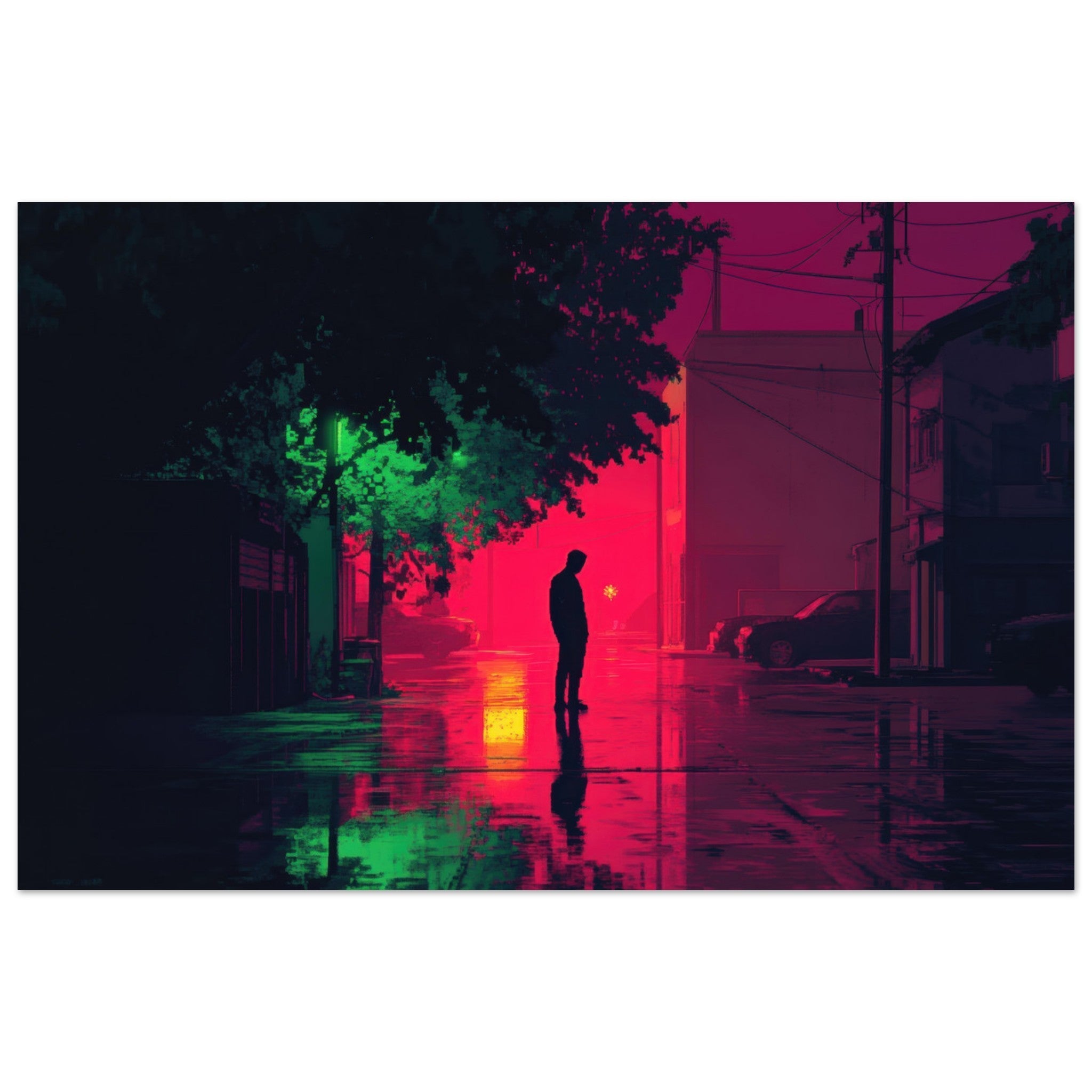 Fine Art Poster Landscape - A city where neon lights create impossible rifle 4 - Shop Ai Art WebShop - Digital Art online Store