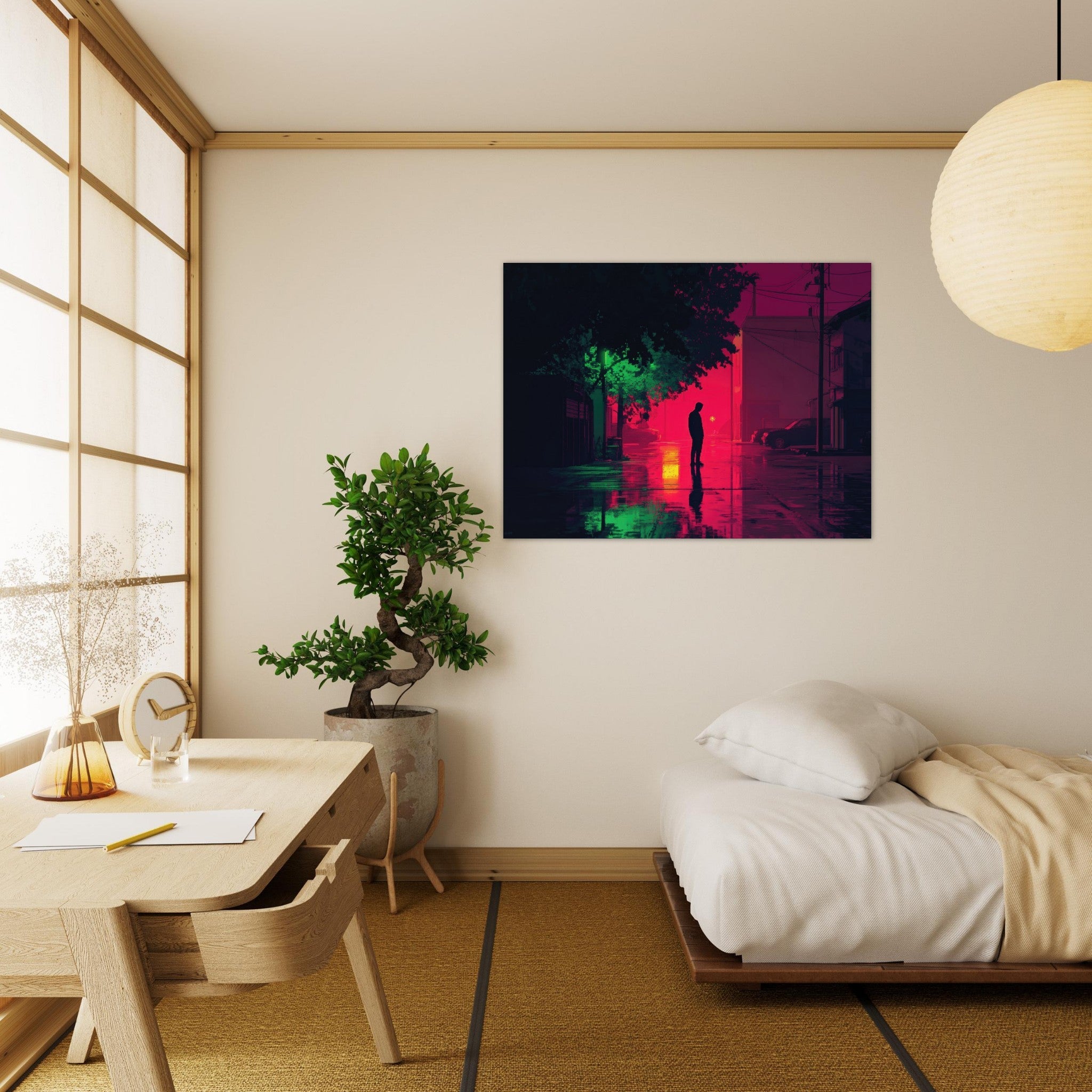 Fine Art Poster Landscape - A city where neon lights create impossible rifle 4 - Shop Ai Art WebShop - Digital Art online Store