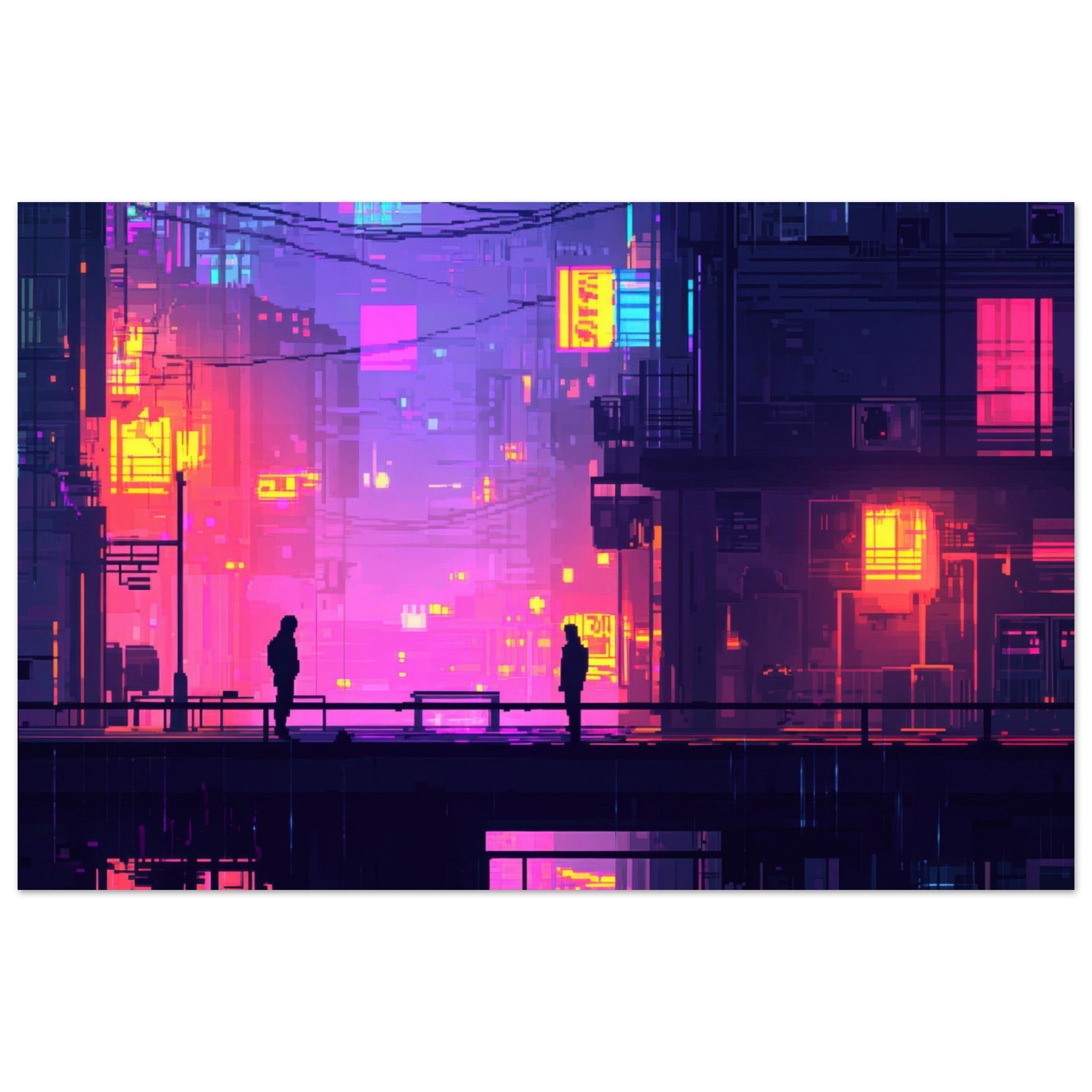 Fine Art Poster Landscape - A city where neon lights create impossible rifle 5 - Shop Ai Art WebShop - Digital Art online Store