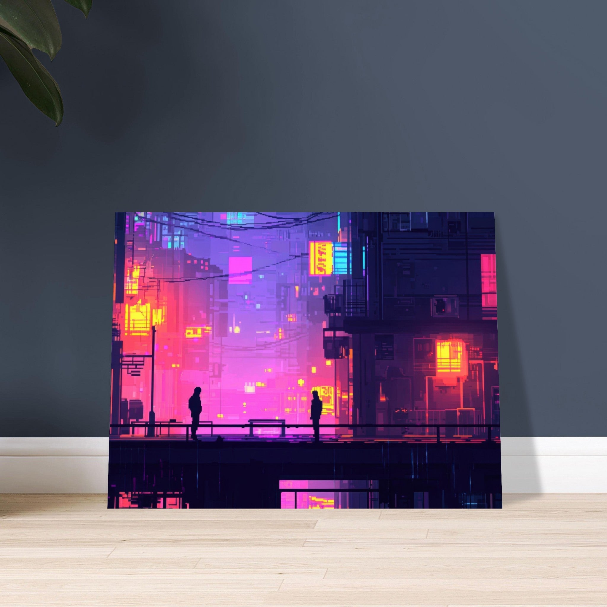 Fine Art Poster Landscape - A city where neon lights create impossible rifle 5 - Shop Ai Art WebShop - Digital Art online Store