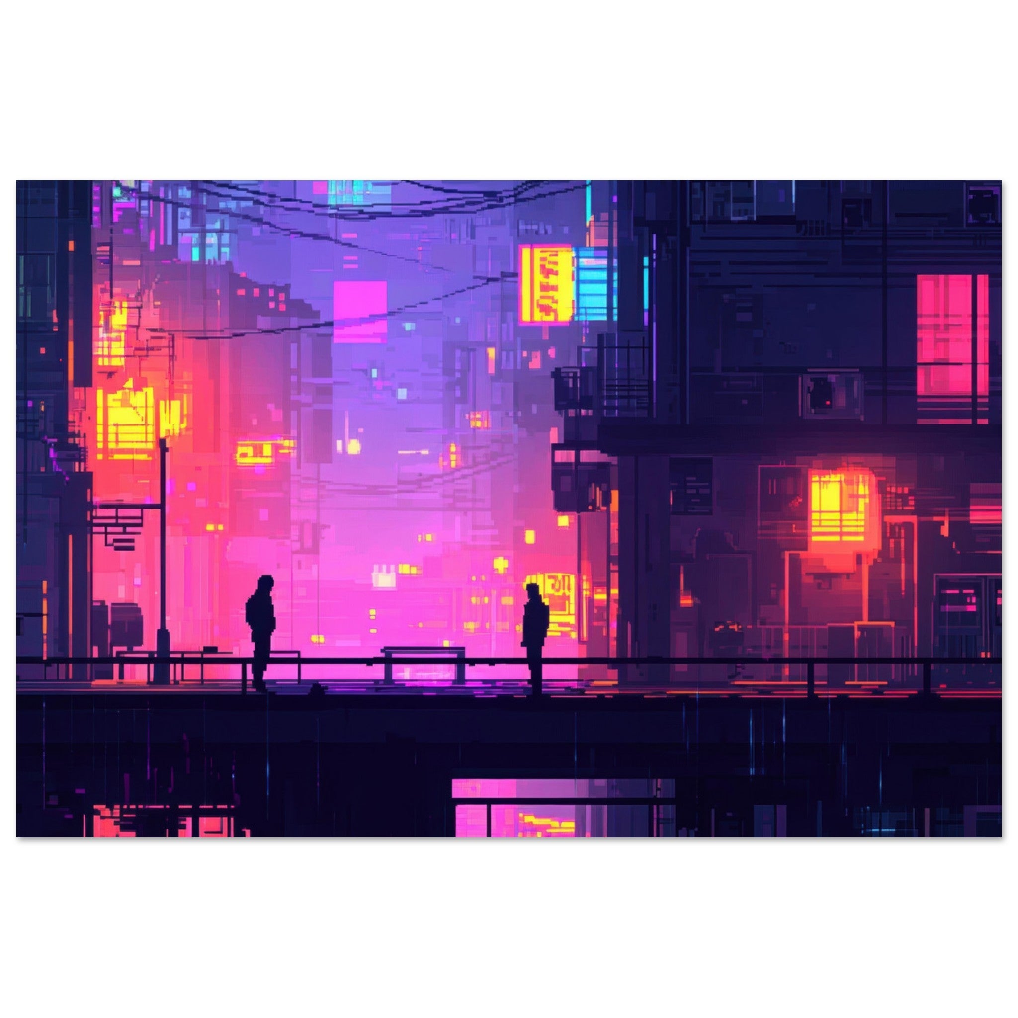 Fine Art Poster Landscape - A city where neon lights create impossible rifle 5 - Shop Ai Art WebShop - Digital Art online Store
