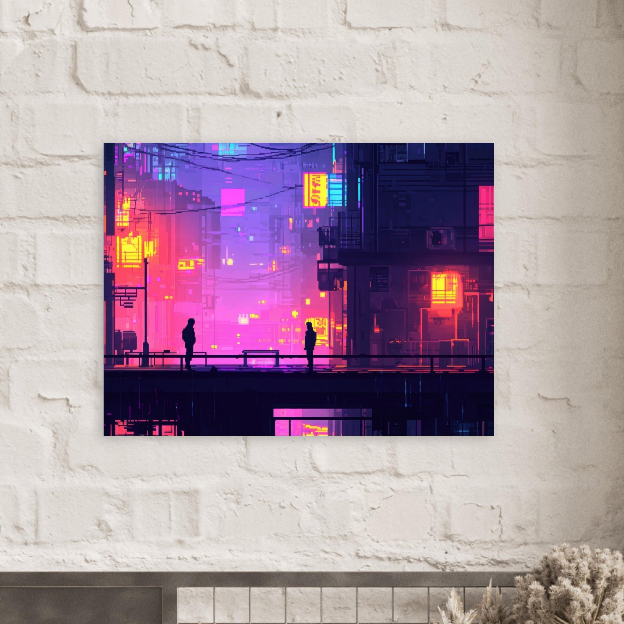 Fine Art Poster Landscape - A city where neon lights create impossible rifle 5 - Shop Ai Art WebShop - Digital Art online Store