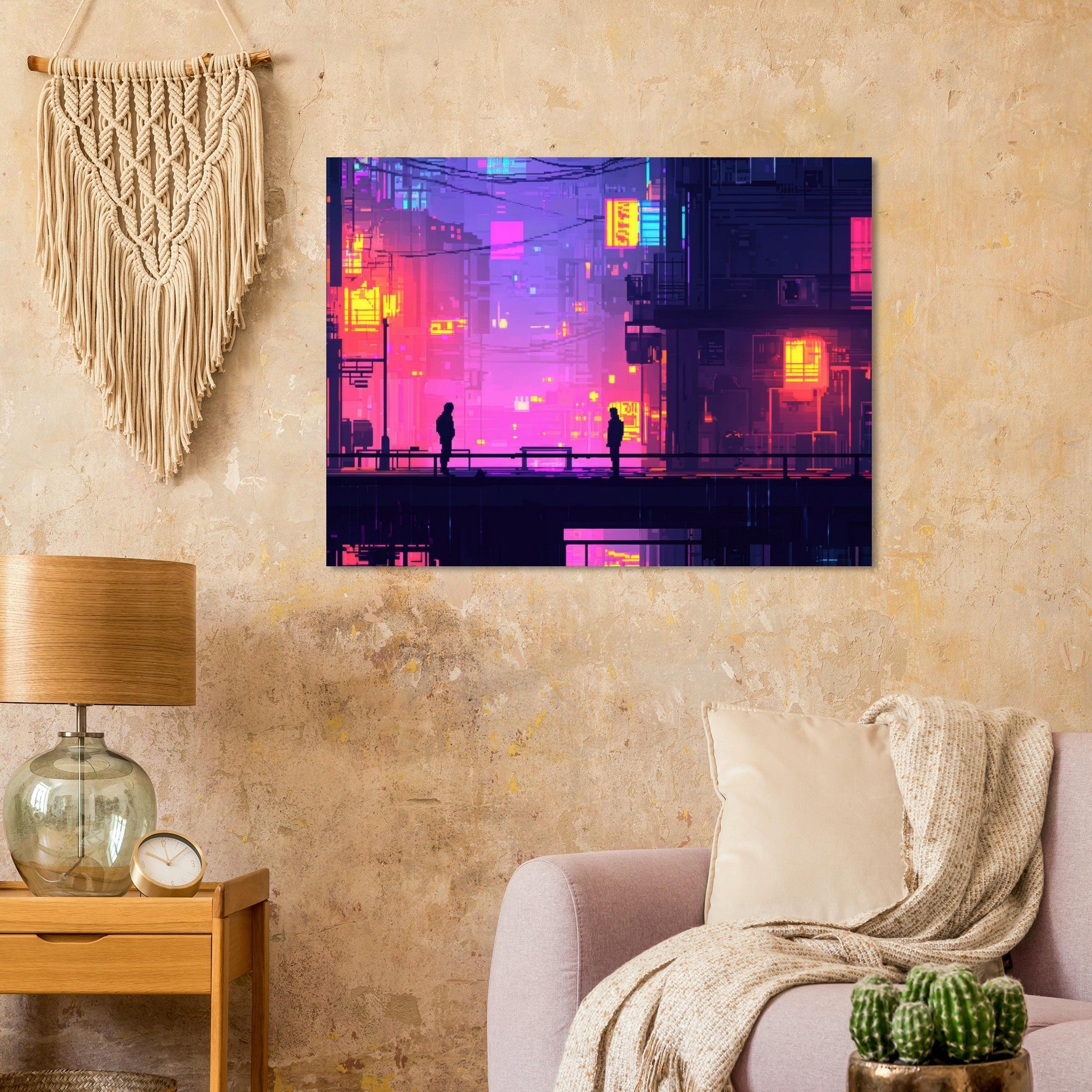 Fine Art Poster Landscape - A city where neon lights create impossible rifle 5 - Shop Ai Art WebShop - Digital Art online Store