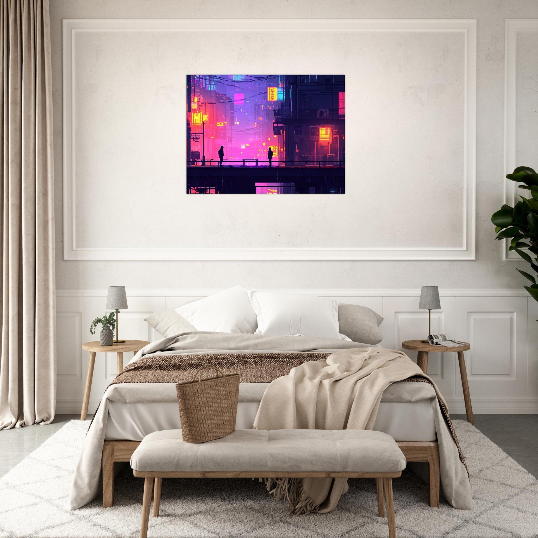 Fine Art Poster Landscape - A city where neon lights create impossible rifle 5 - Shop Ai Art WebShop - Digital Art online Store