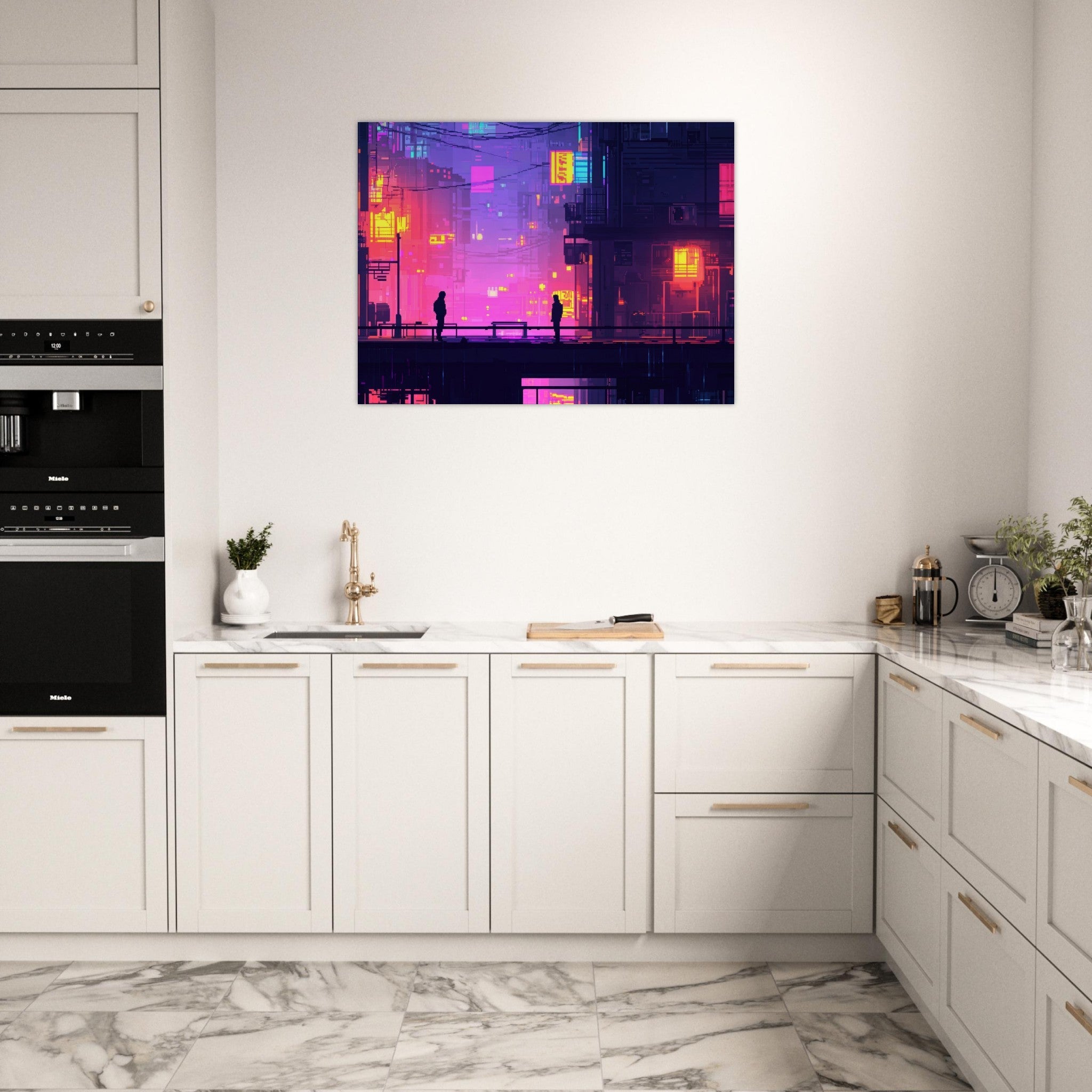 Fine Art Poster Landscape - A city where neon lights create impossible rifle 5 - Shop Ai Art WebShop - Digital Art online Store