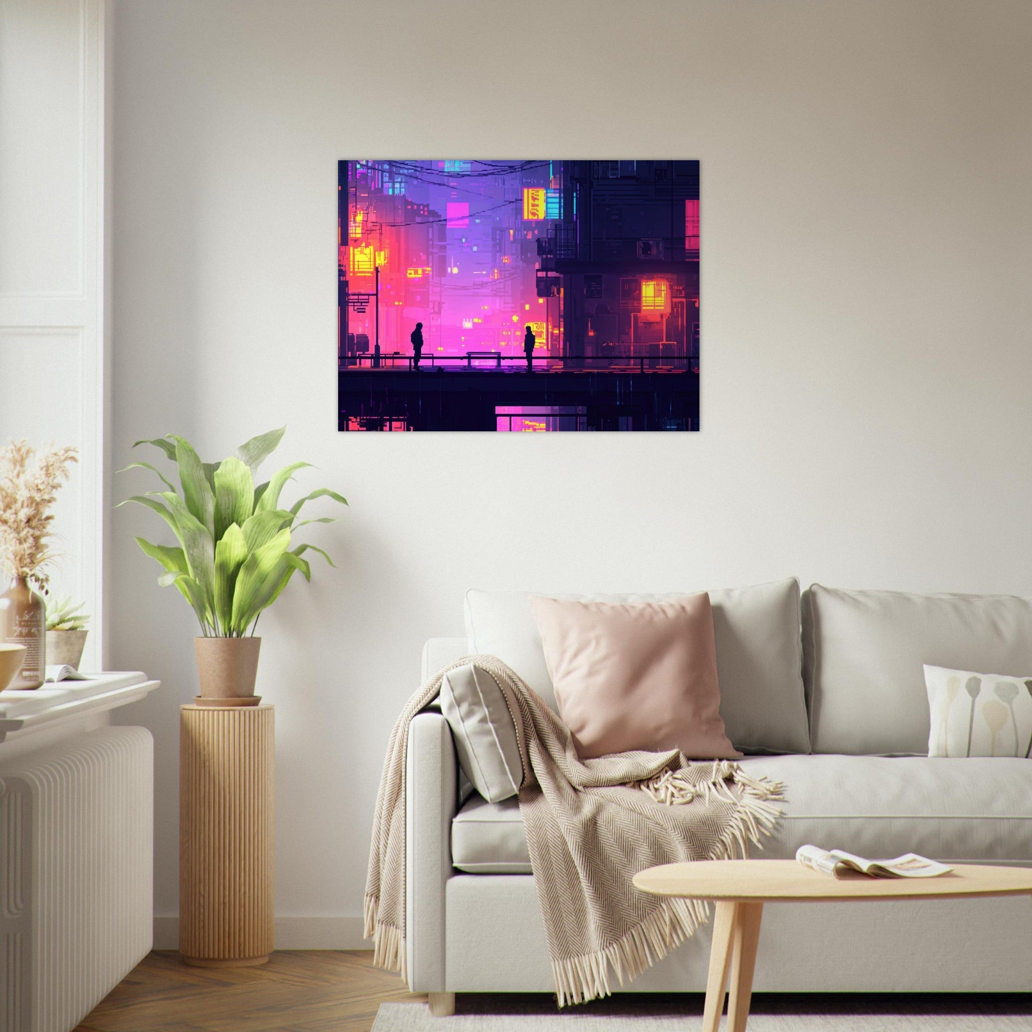 Fine Art Poster Landscape - A city where neon lights create impossible rifle 5 - Shop Ai Art WebShop - Digital Art online Store