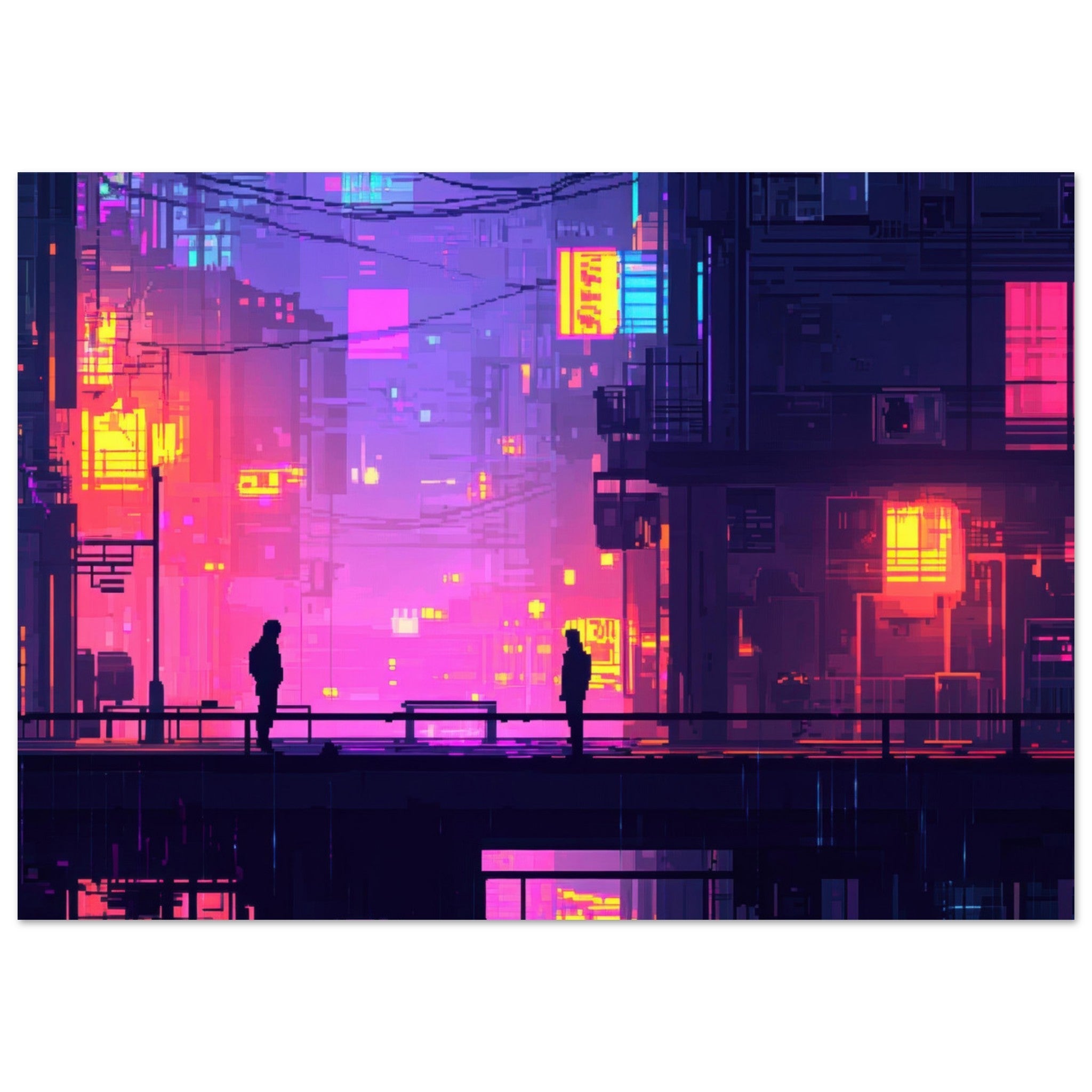 Fine Art Poster Landscape - A city where neon lights create impossible rifle 5 - Shop Ai Art WebShop - Digital Art online Store