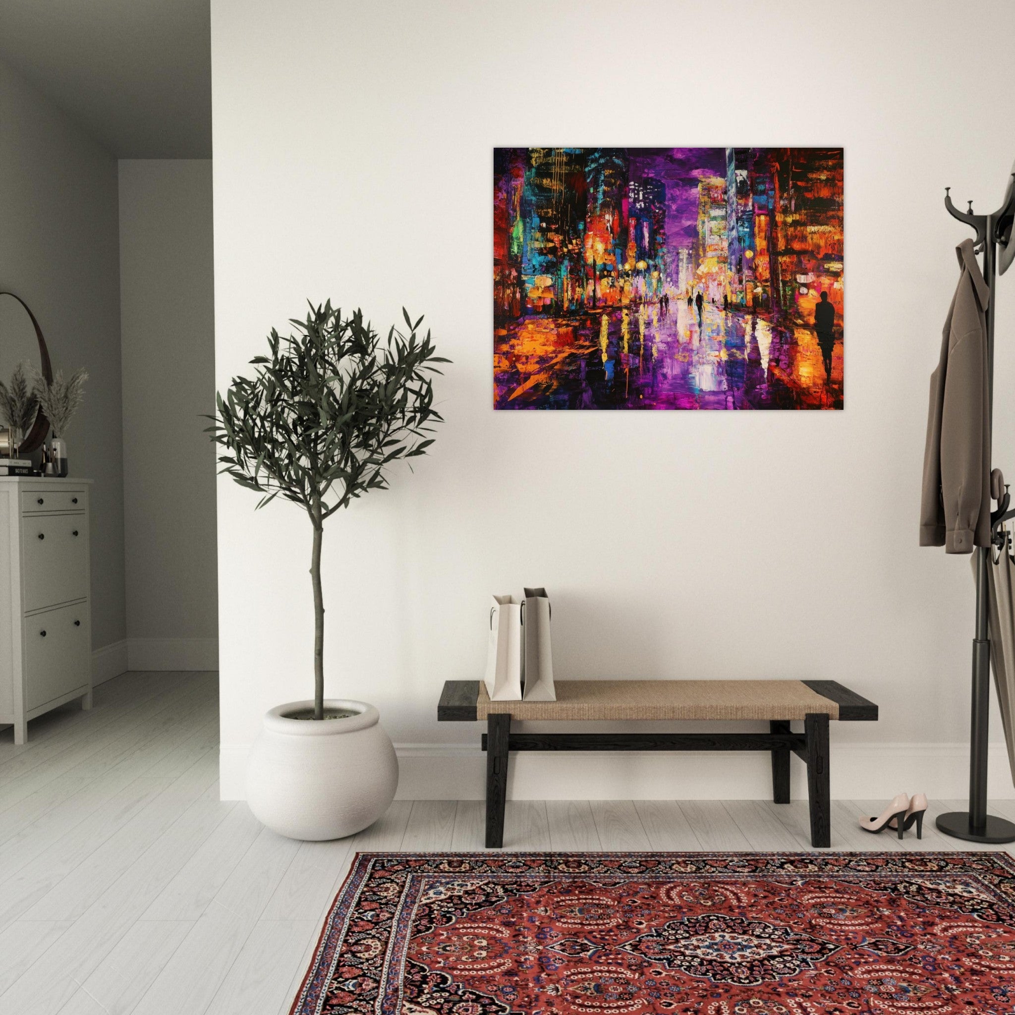 Fine Art Poster Landscape - A cityscape bathed in the dim glow of streetligh - Shop Ai Art WebShop - Digital Art online Store