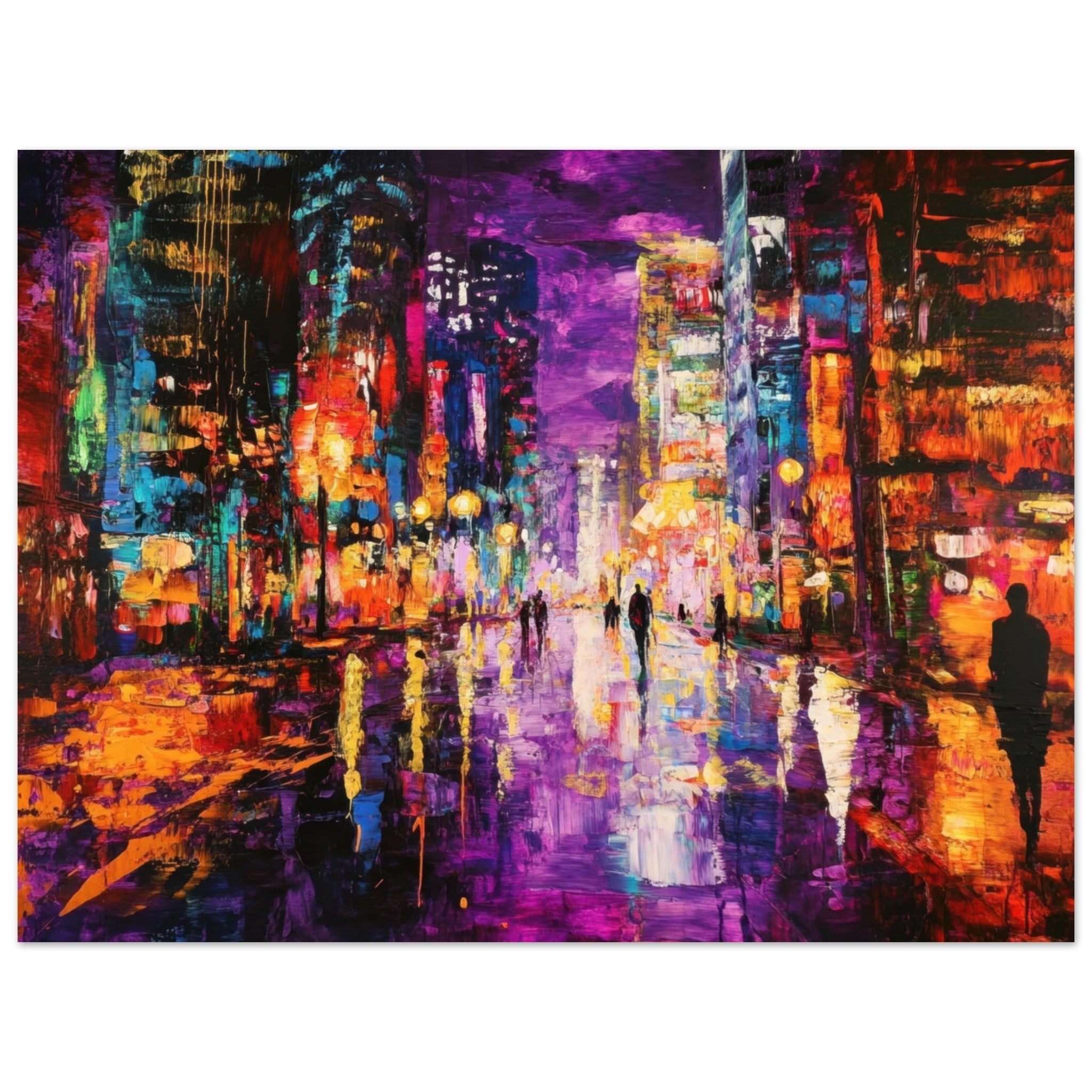 Fine Art Poster Landscape - A cityscape bathed in the dim glow of streetligh - Shop Ai Art WebShop - Digital Art online Store