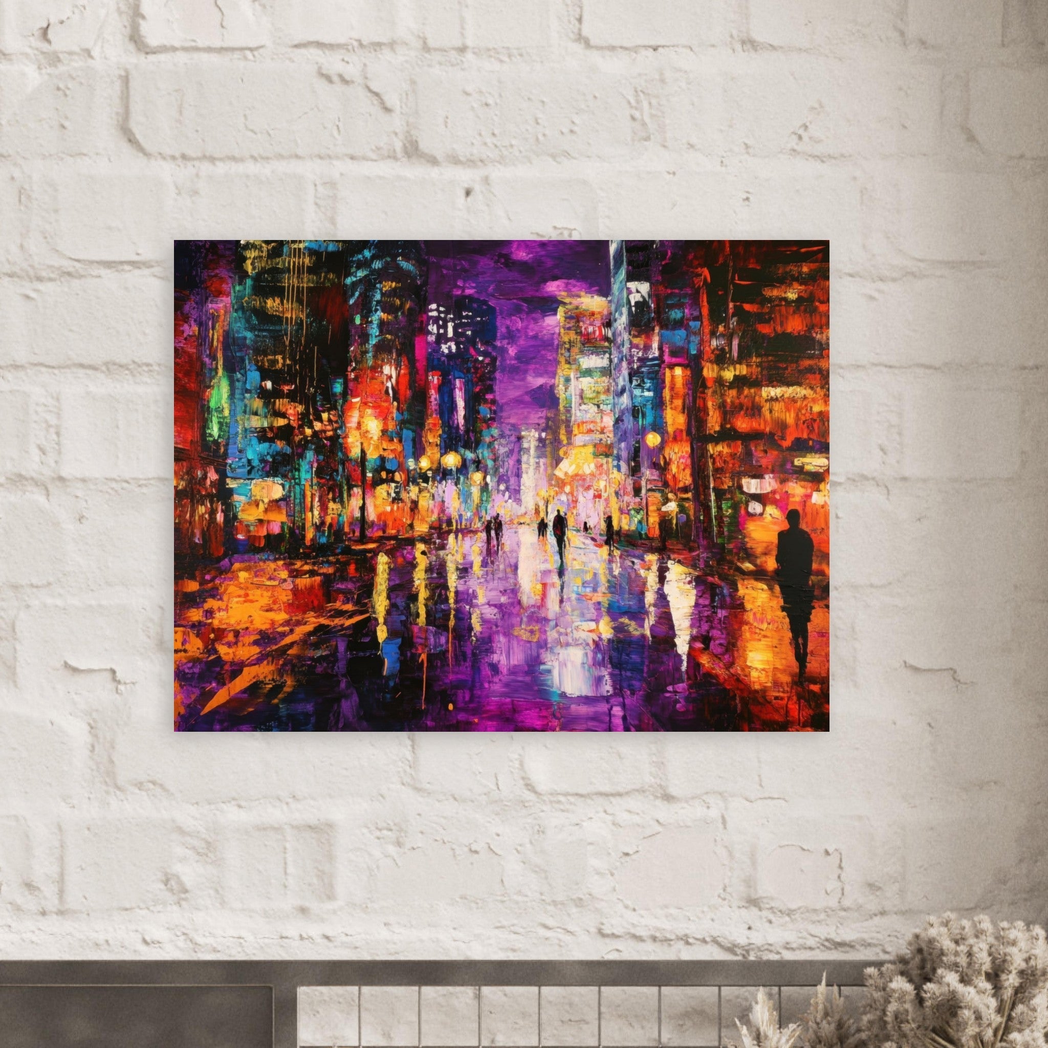 Fine Art Poster Landscape - A cityscape bathed in the dim glow of streetligh - Shop Ai Art WebShop - Digital Art online Store