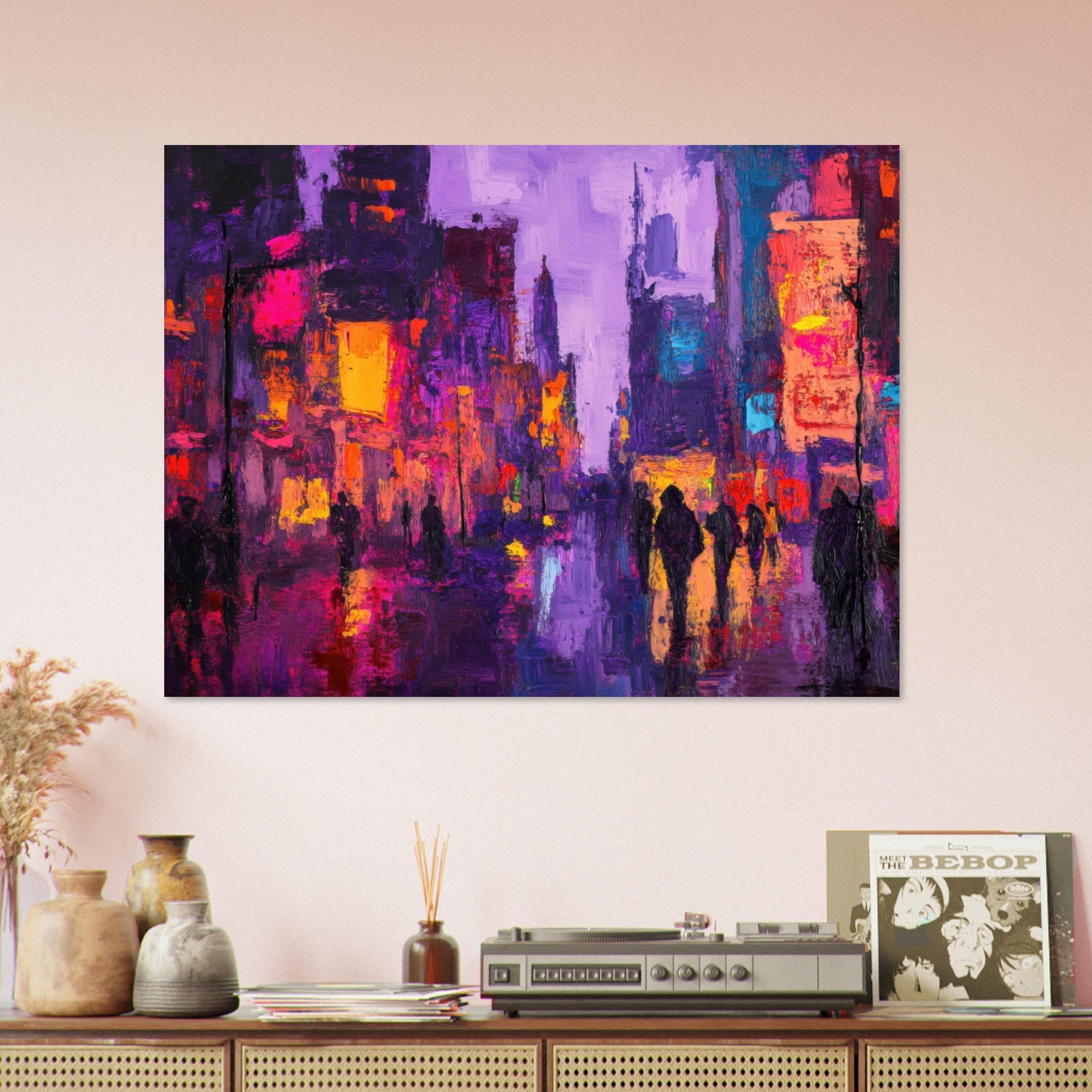 Fine Art Poster Landscape - A cityscape bathed in the dim glow of streetligh 3 - Shop Ai Art WebShop - Digital Art online Store
