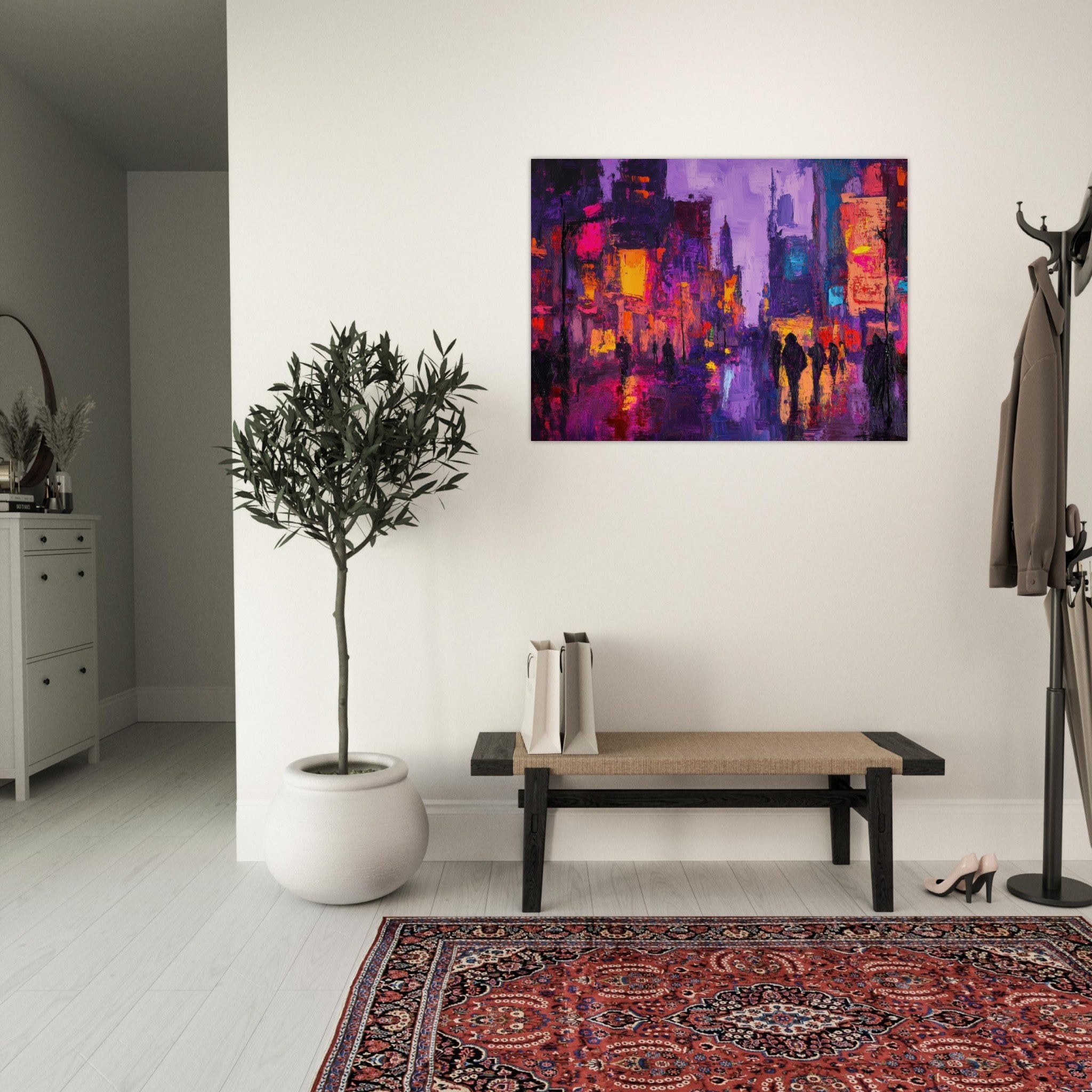Fine Art Poster Landscape - A cityscape bathed in the dim glow of streetligh 3 - Shop Ai Art WebShop - Digital Art online Store