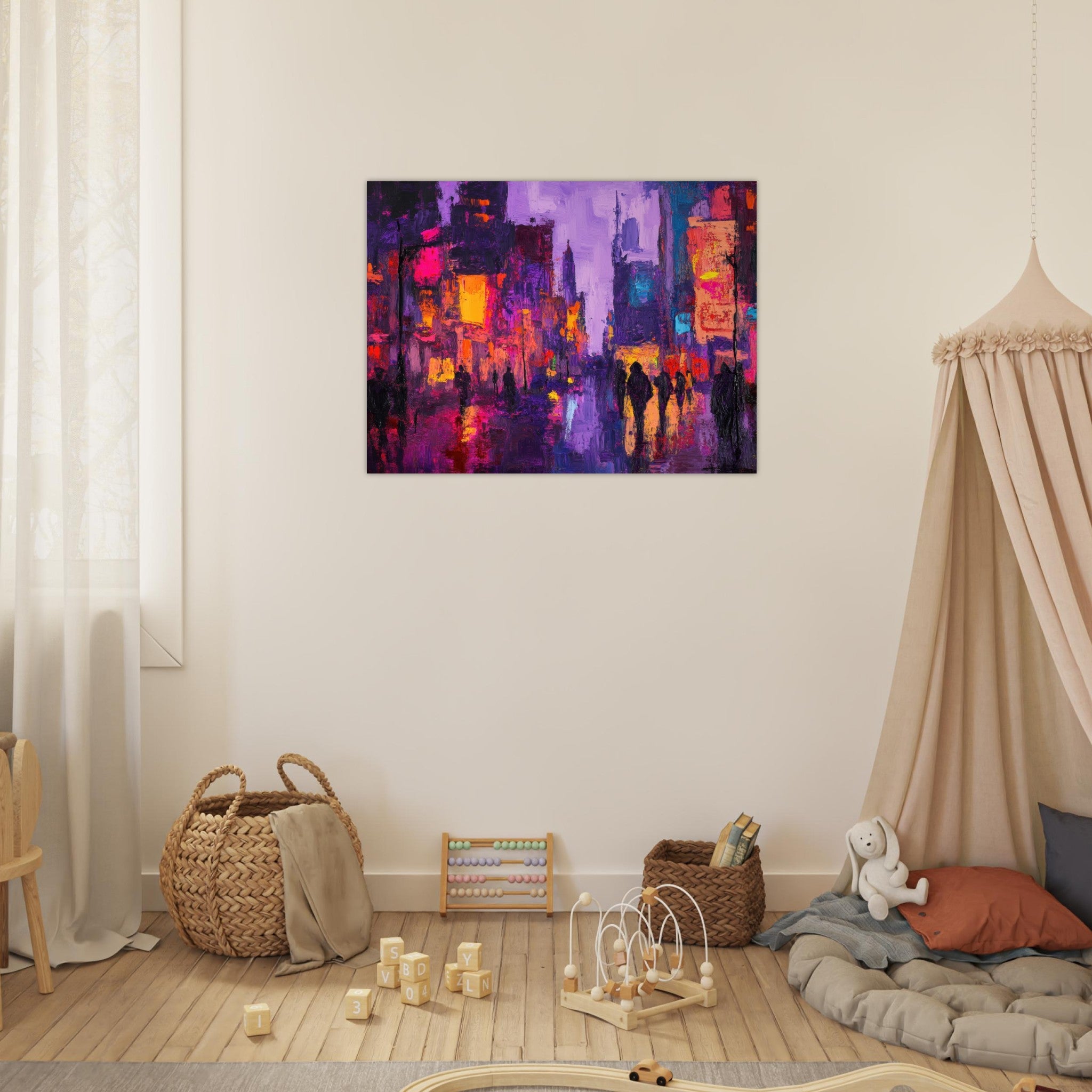 Fine Art Poster Landscape - A cityscape bathed in the dim glow of streetligh 3 - Shop Ai Art WebShop - Digital Art online Store