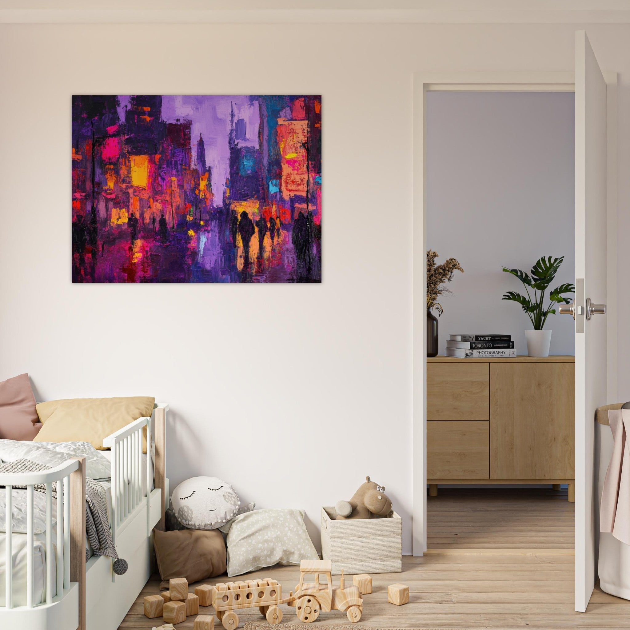 Fine Art Poster Landscape - A cityscape bathed in the dim glow of streetligh 3 - Shop Ai Art WebShop - Digital Art online Store