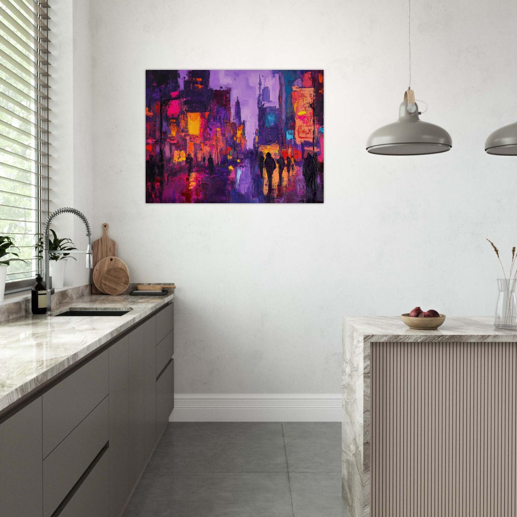 Fine Art Poster Landscape - A cityscape bathed in the dim glow of streetligh 3 - Shop Ai Art WebShop - Digital Art online Store