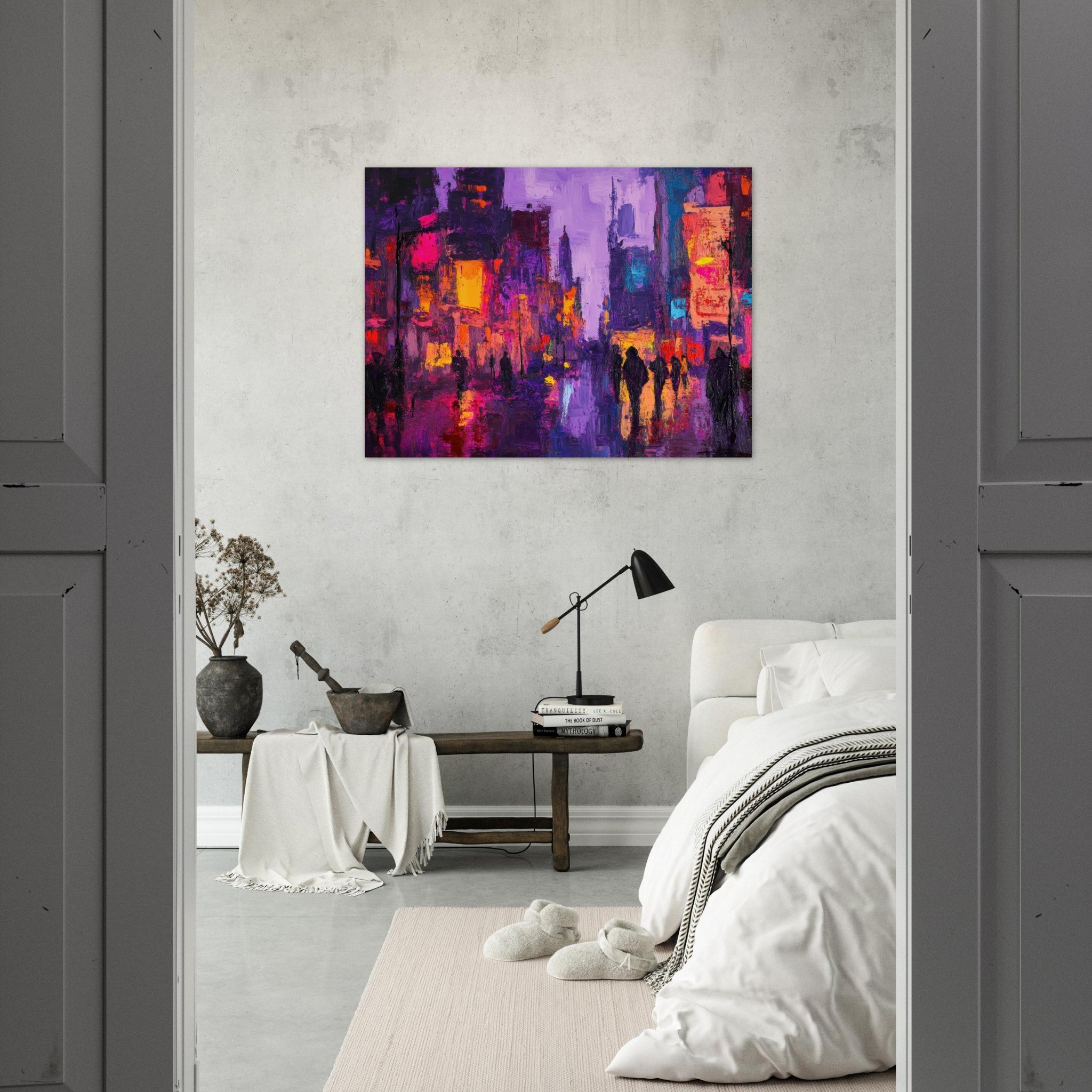 Fine Art Poster Landscape - A cityscape bathed in the dim glow of streetligh 3 - Shop Ai Art WebShop - Digital Art online Store