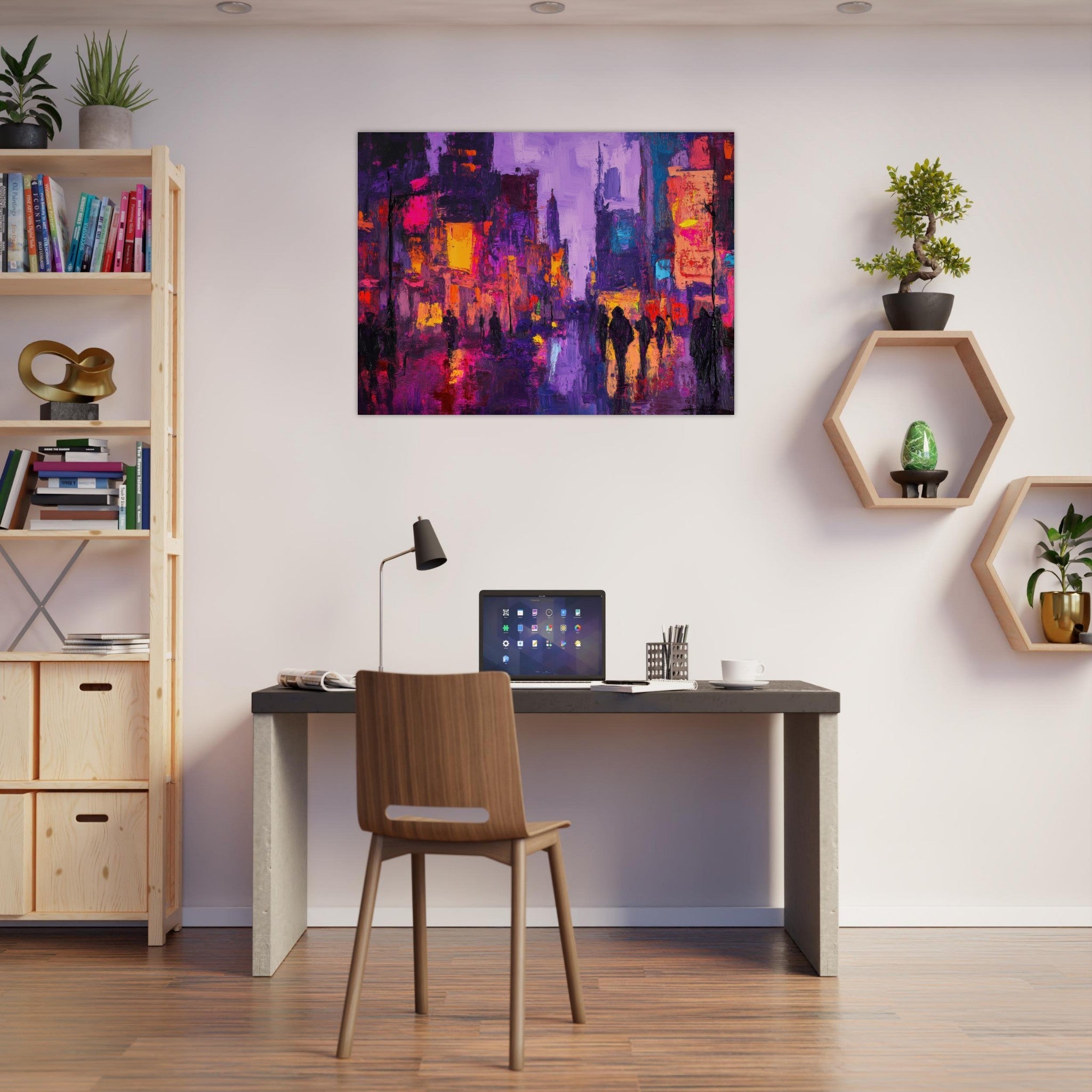 Fine Art Poster Landscape - A cityscape bathed in the dim glow of streetligh 3 - Shop Ai Art WebShop - Digital Art online Store
