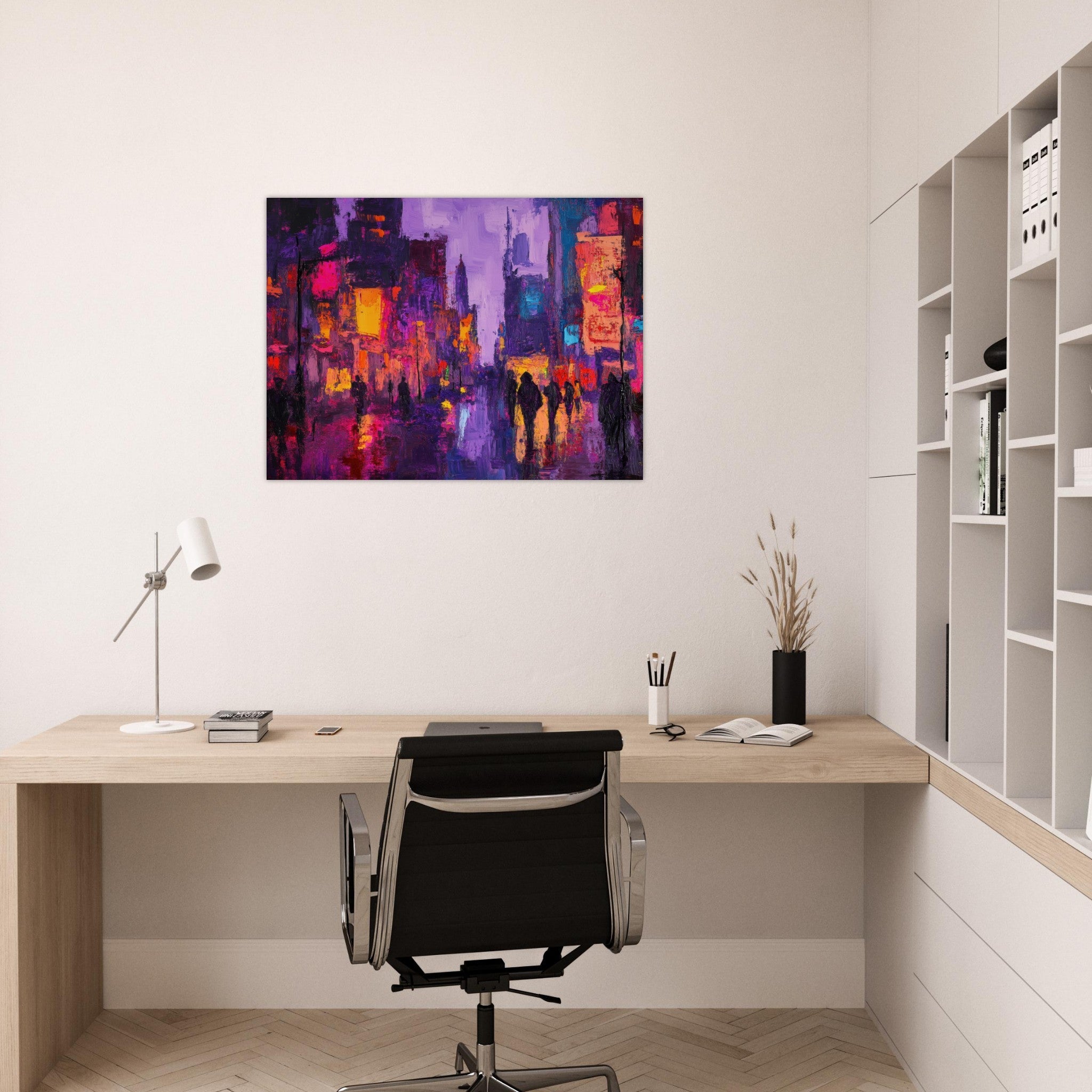 Fine Art Poster Landscape - A cityscape bathed in the dim glow of streetligh 3 - Shop Ai Art WebShop - Digital Art online Store