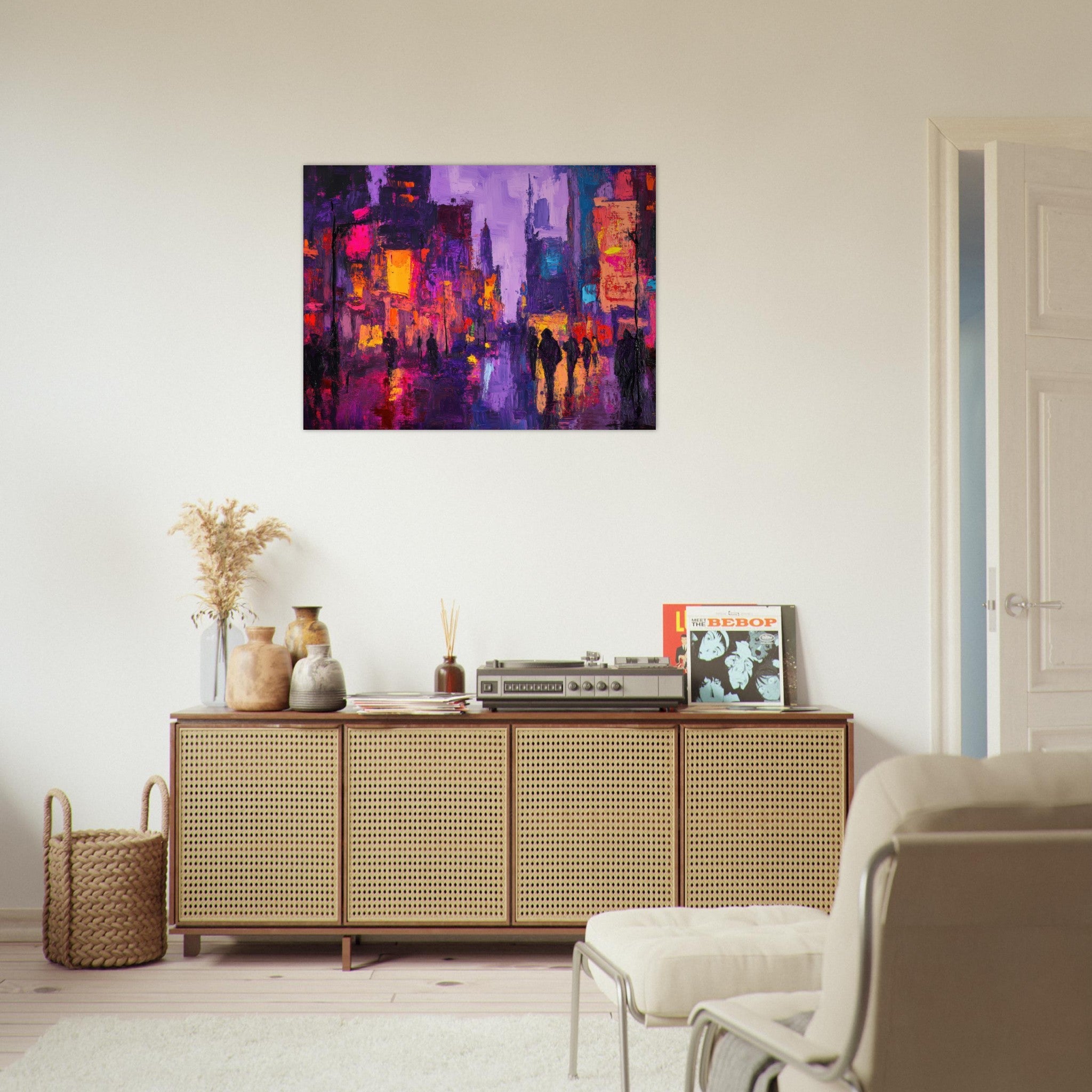 Fine Art Poster Landscape - A cityscape bathed in the dim glow of streetligh 3 - Shop Ai Art WebShop - Digital Art online Store