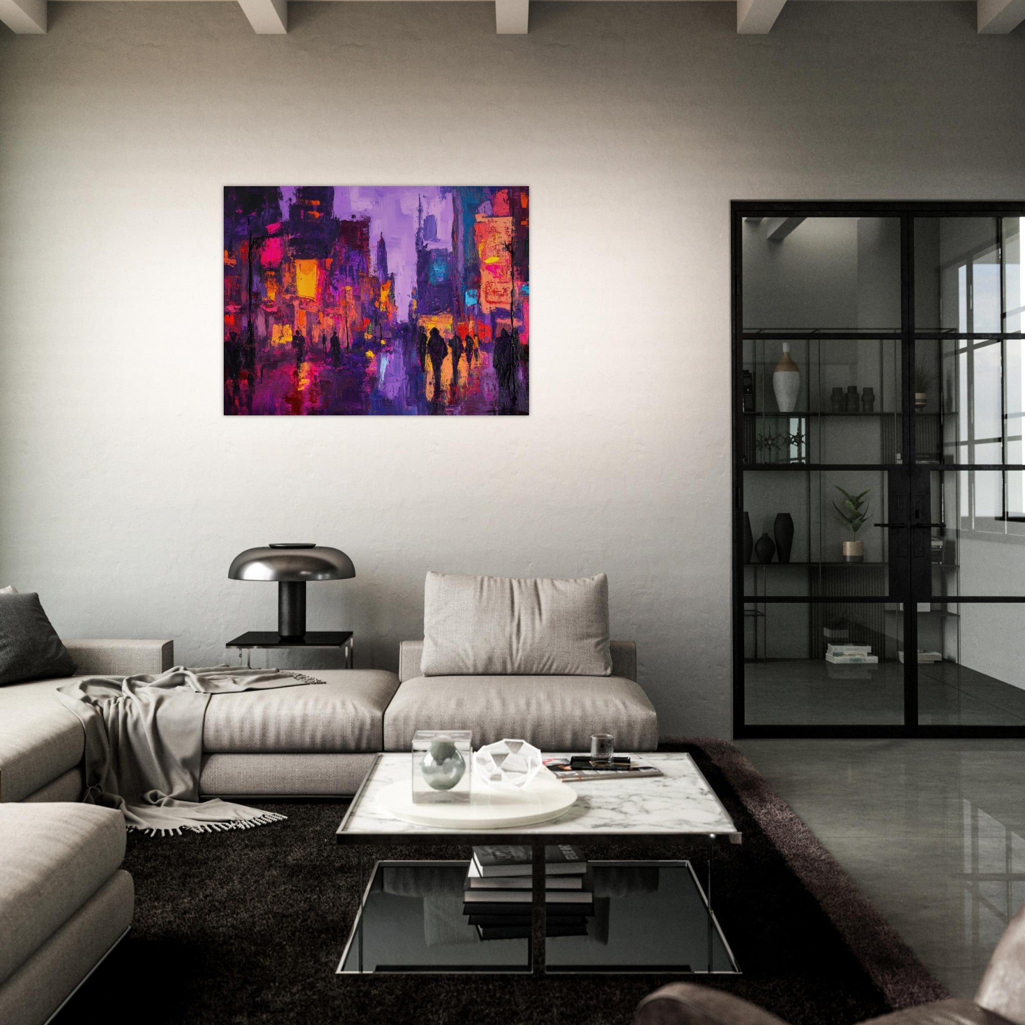 Fine Art Poster Landscape - A cityscape bathed in the dim glow of streetligh 3 - Shop Ai Art WebShop - Digital Art online Store