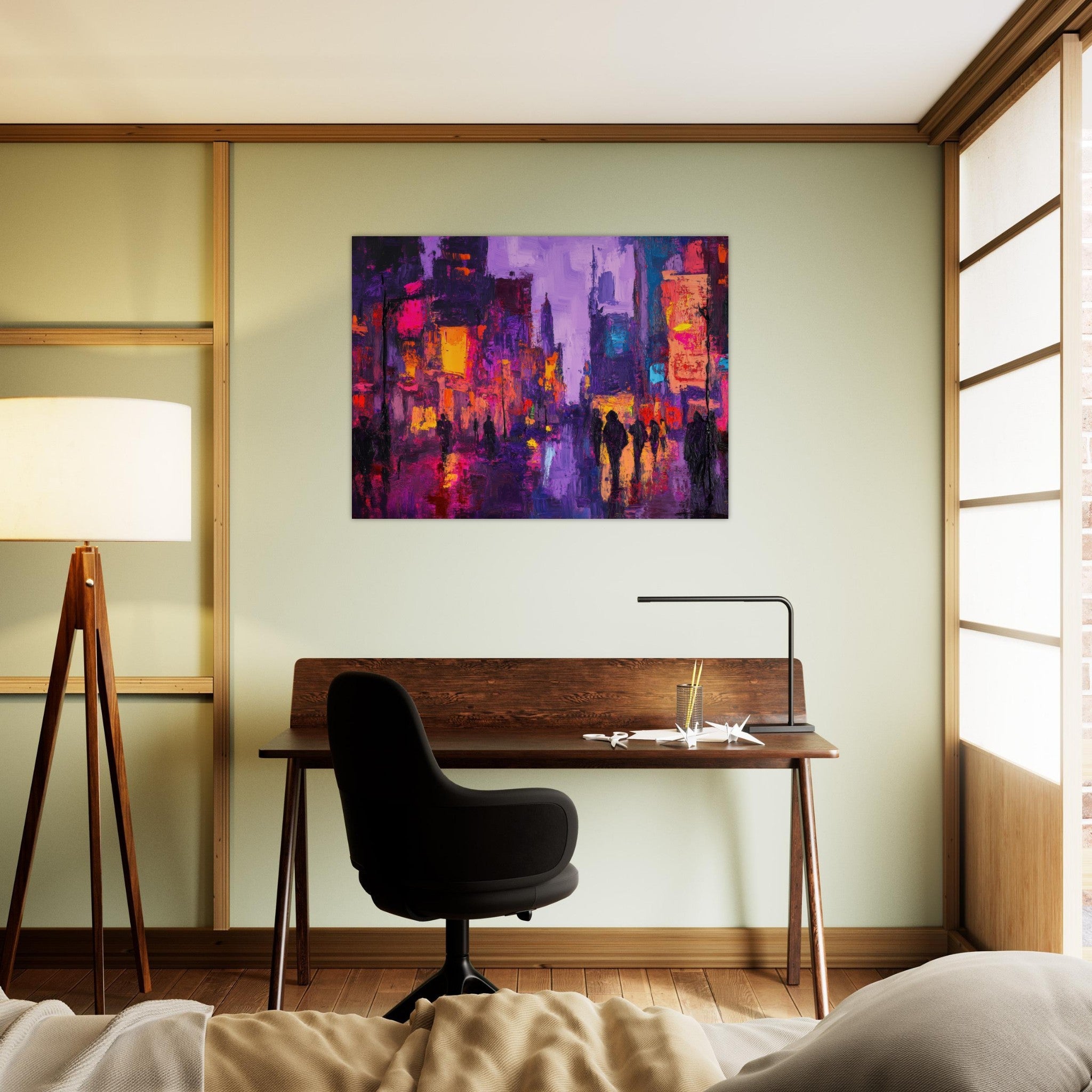 Fine Art Poster Landscape - A cityscape bathed in the dim glow of streetligh 3 - Shop Ai Art WebShop - Digital Art online Store
