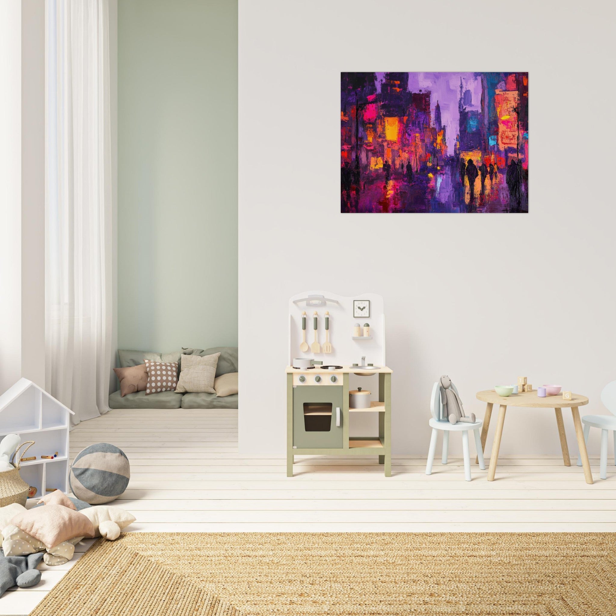Fine Art Poster Landscape - A cityscape bathed in the dim glow of streetligh 3 - Shop Ai Art WebShop - Digital Art online Store