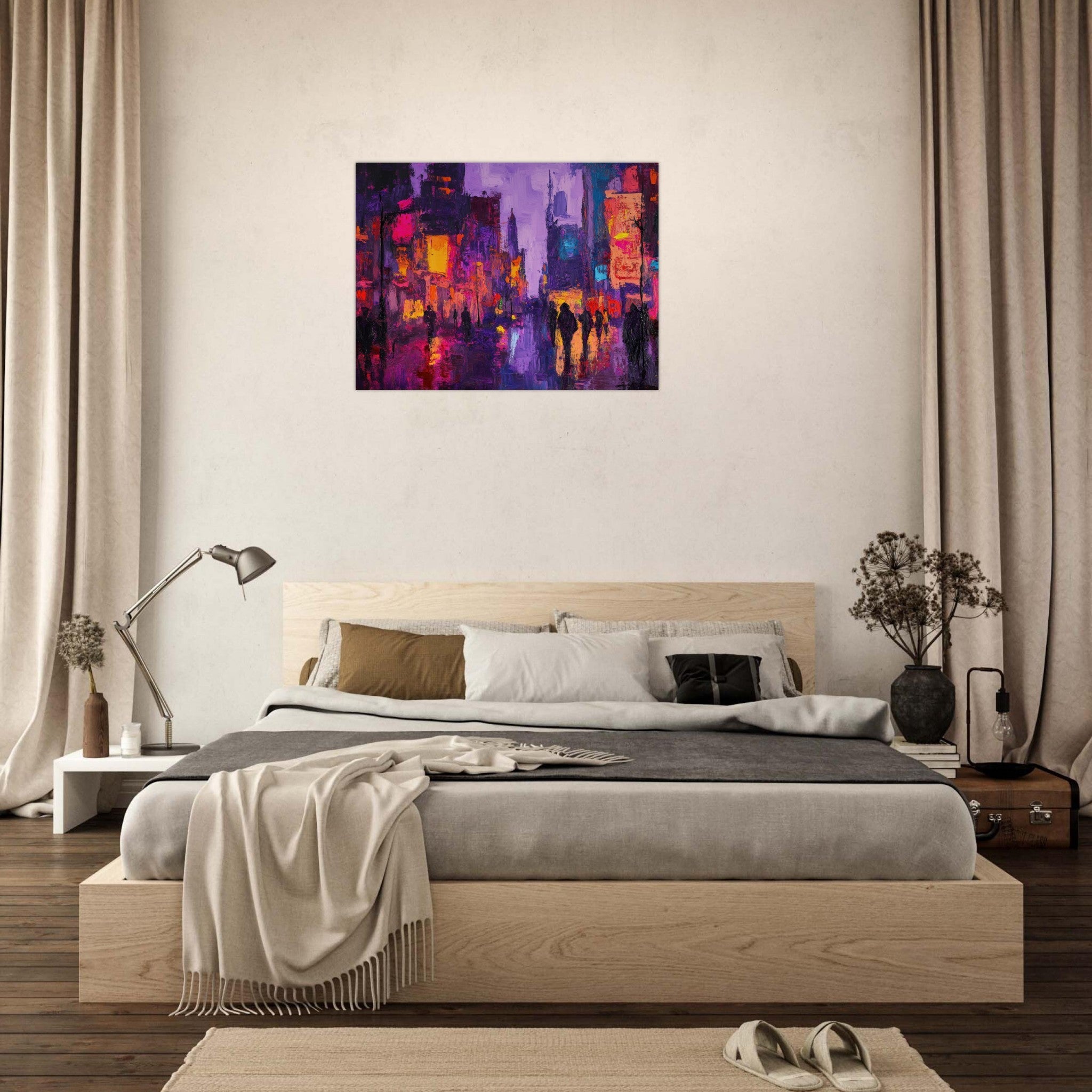 Fine Art Poster Landscape - A cityscape bathed in the dim glow of streetligh 3 - Shop Ai Art WebShop - Digital Art online Store