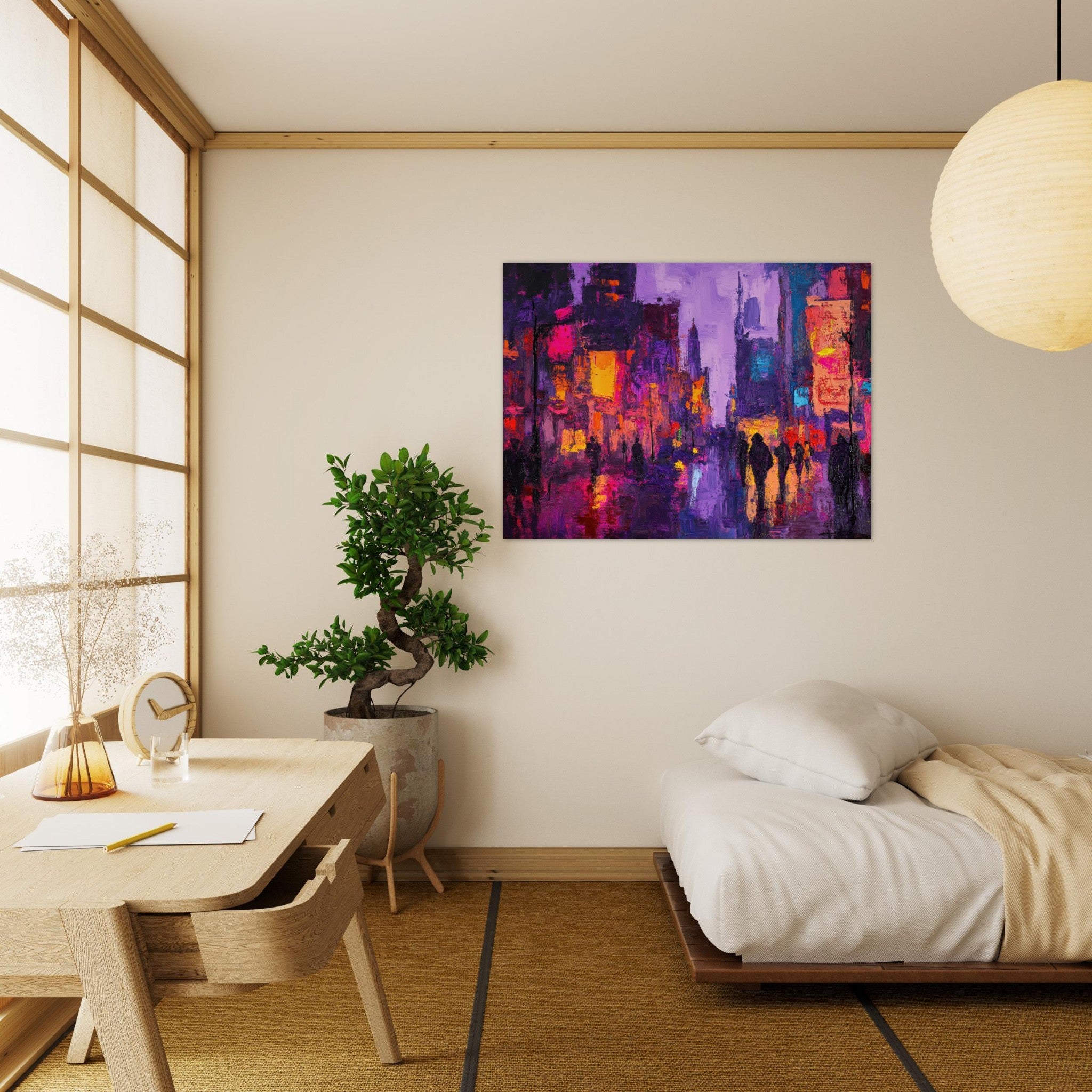 Fine Art Poster Landscape - A cityscape bathed in the dim glow of streetligh 3 - Shop Ai Art WebShop - Digital Art online Store