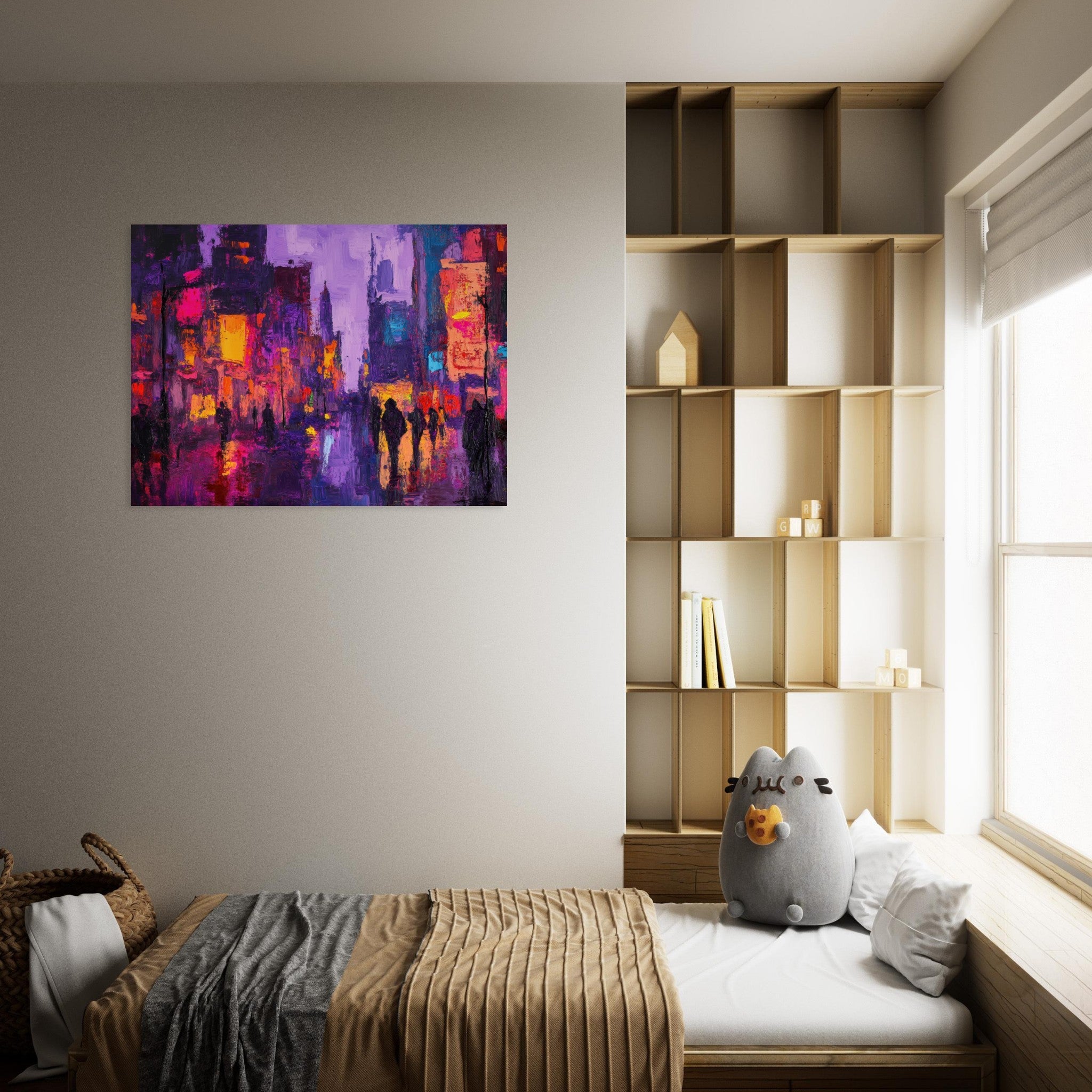 Fine Art Poster Landscape - A cityscape bathed in the dim glow of streetligh 3 - Shop Ai Art WebShop - Digital Art online Store