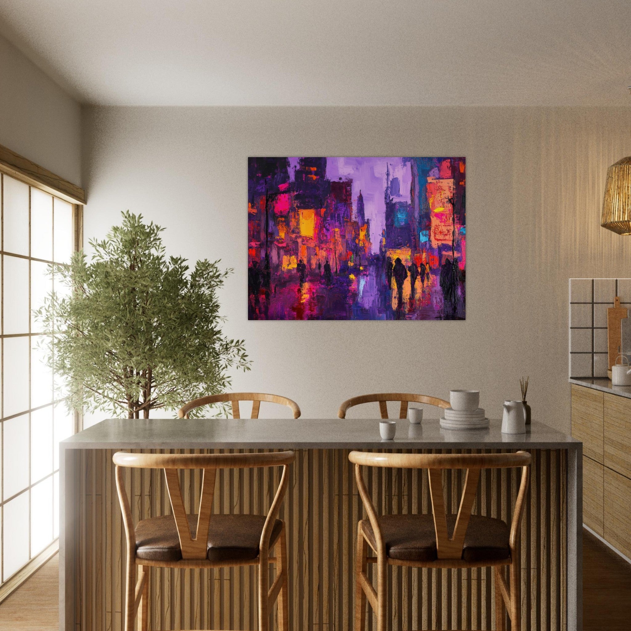 Fine Art Poster Landscape - A cityscape bathed in the dim glow of streetligh 3 - Shop Ai Art WebShop - Digital Art online Store