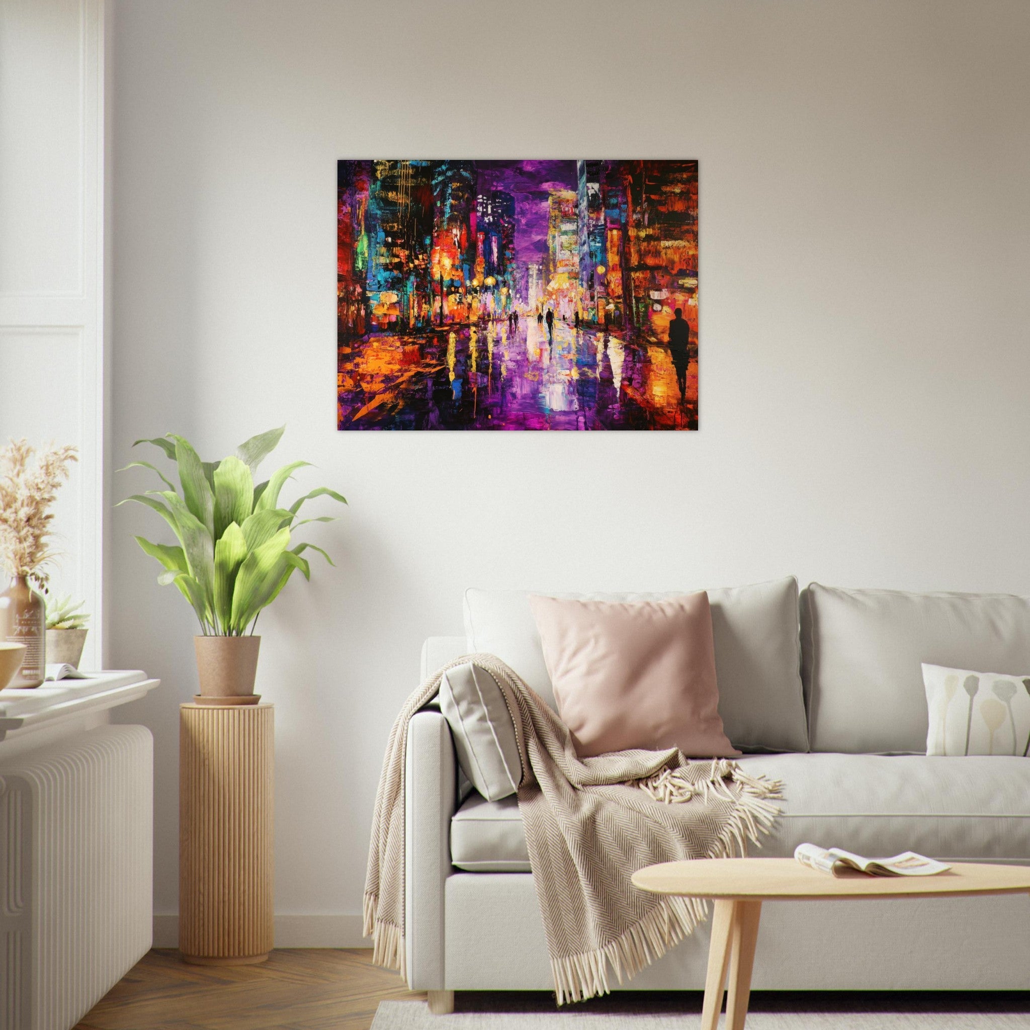 Fine Art Poster Landscape - A cityscape bathed in the dim glow of streetligh - Shop Ai Art WebShop - Digital Art online Store
