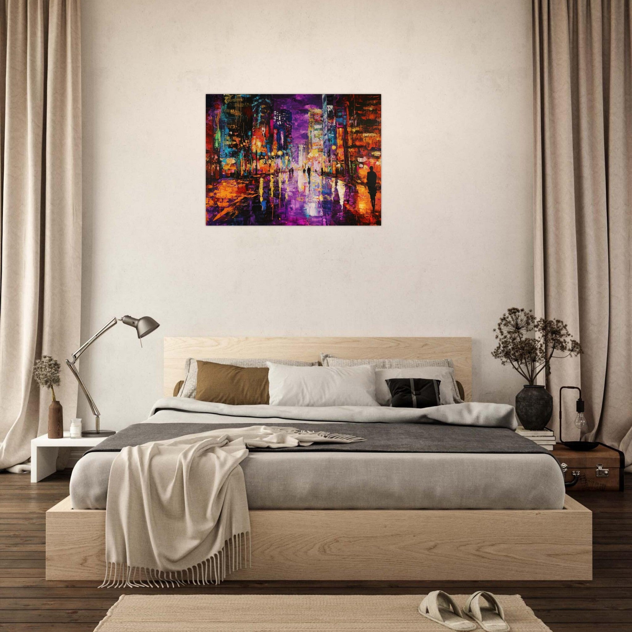 Fine Art Poster Landscape - A cityscape bathed in the dim glow of streetligh - Shop Ai Art WebShop - Digital Art online Store