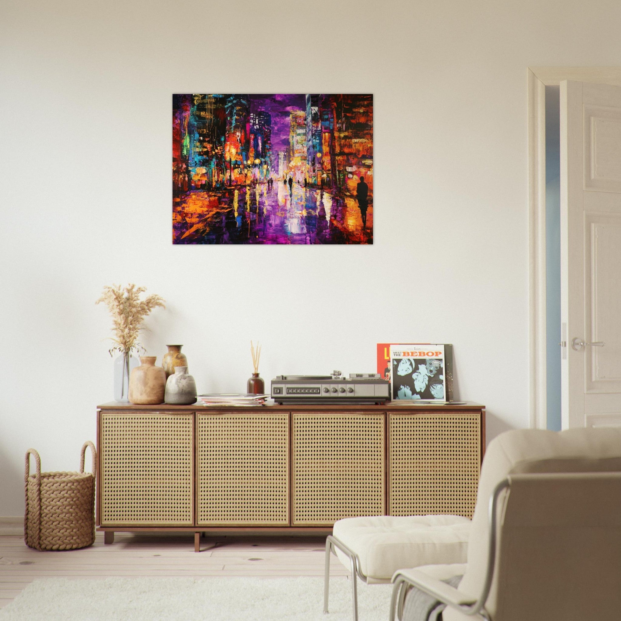 Fine Art Poster Landscape - A cityscape bathed in the dim glow of streetligh - Shop Ai Art WebShop - Digital Art online Store