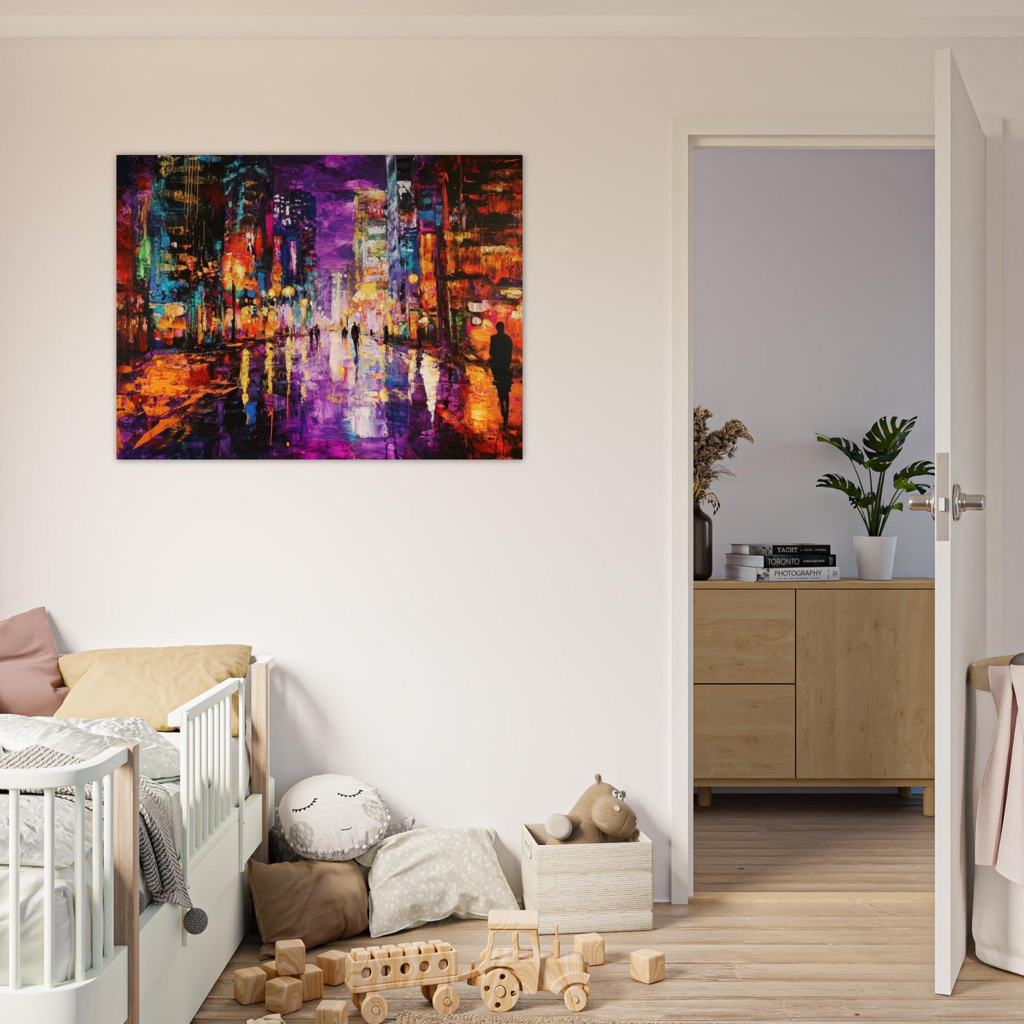 Fine Art Poster Landscape - A cityscape bathed in the dim glow of streetligh - Shop Ai Art WebShop - Digital Art online Store