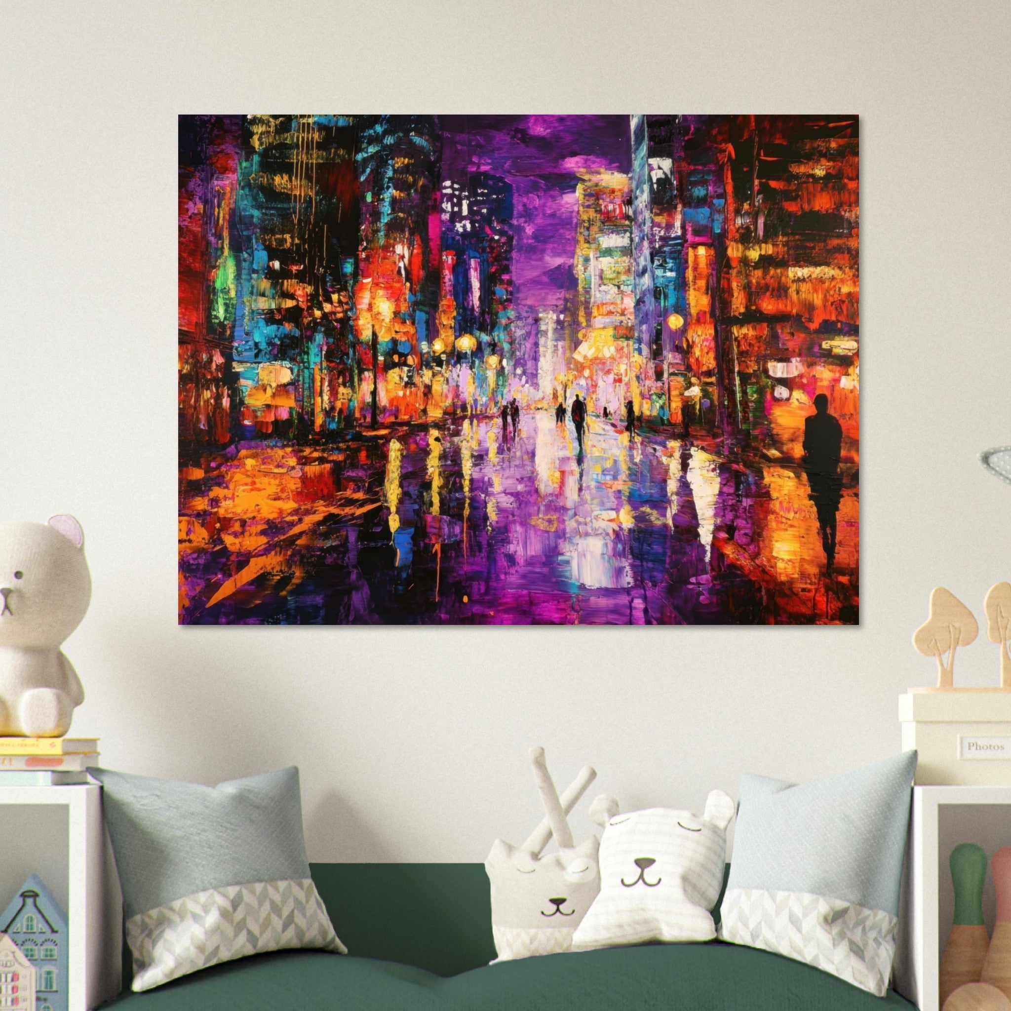 Fine Art Poster Landscape - A cityscape bathed in the dim glow of streetligh - Shop Ai Art WebShop - Digital Art online Store