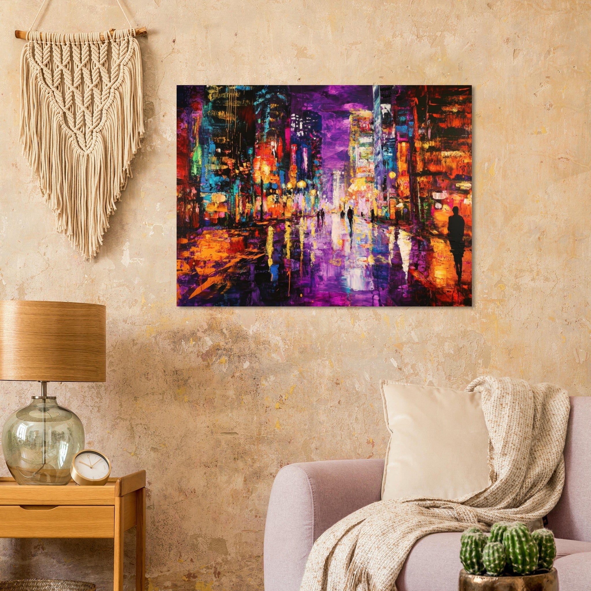 Fine Art Poster Landscape - A cityscape bathed in the dim glow of streetligh - Shop Ai Art WebShop - Digital Art online Store