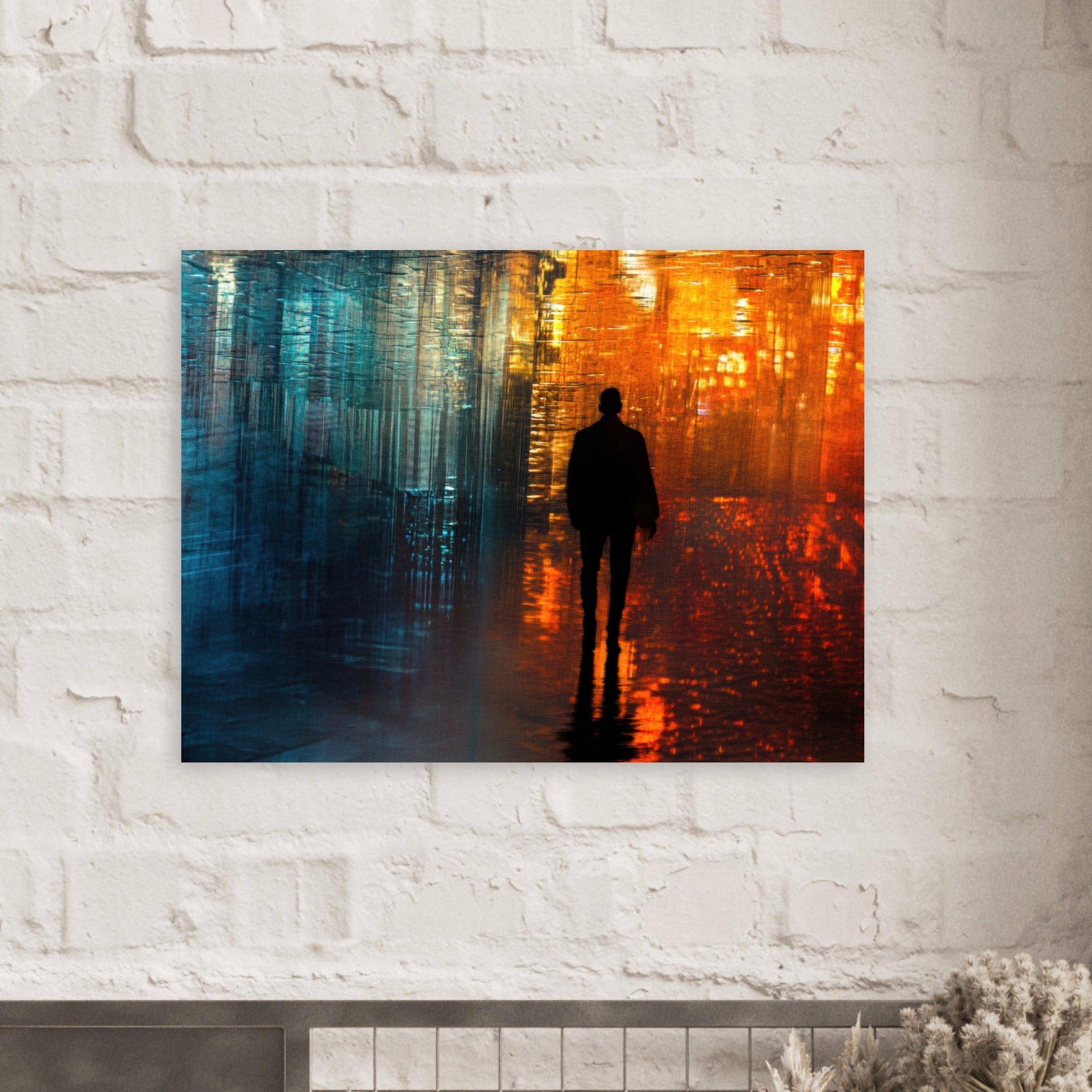 Fine Art Poster Landscape - A lonely figure walks the rain - drenched streets - Shop Ai Art WebShop - Digital Art online Store