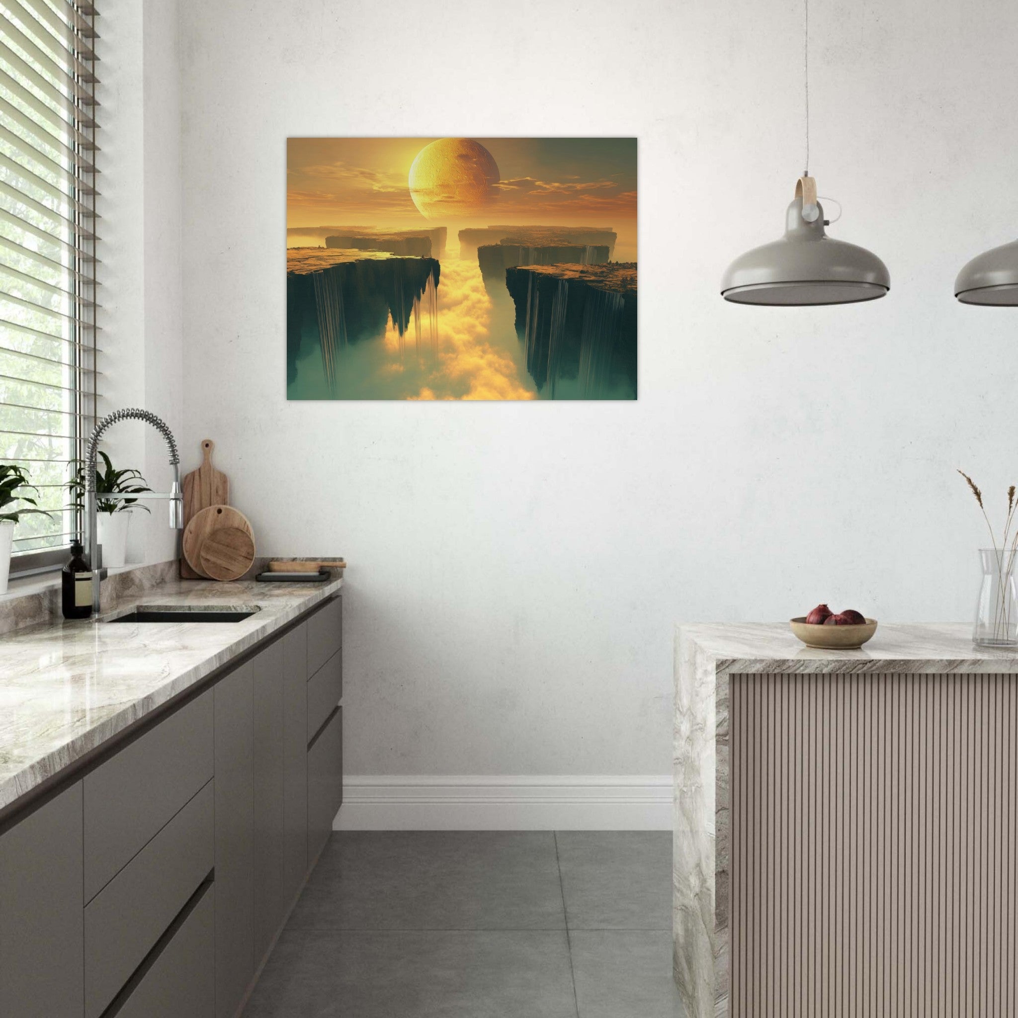 Fine Art Poster Landscape - A vast dreamscape with levitating islands a mass 3 - Shop Ai Art WebShop - Digital Art online Store
