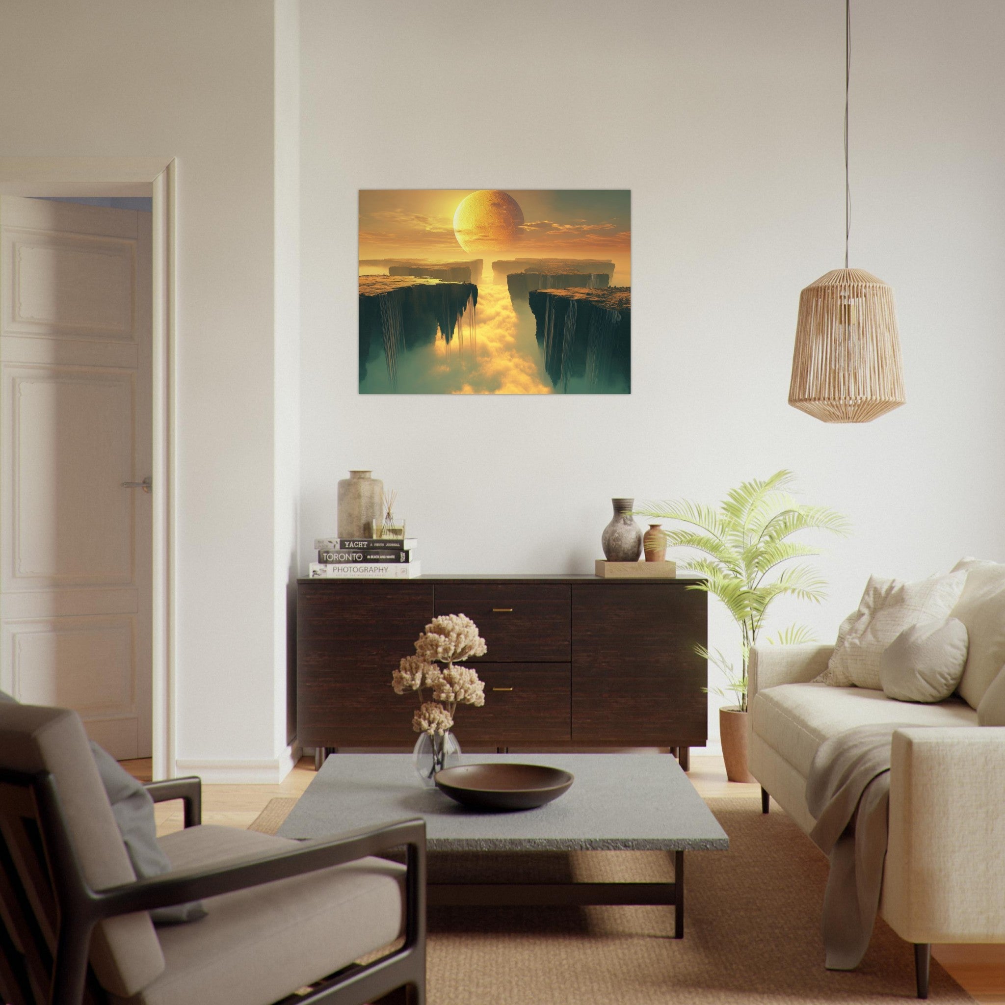 Fine Art Poster Landscape - A vast dreamscape with levitating islands a mass 3 - Shop Ai Art WebShop - Digital Art online Store