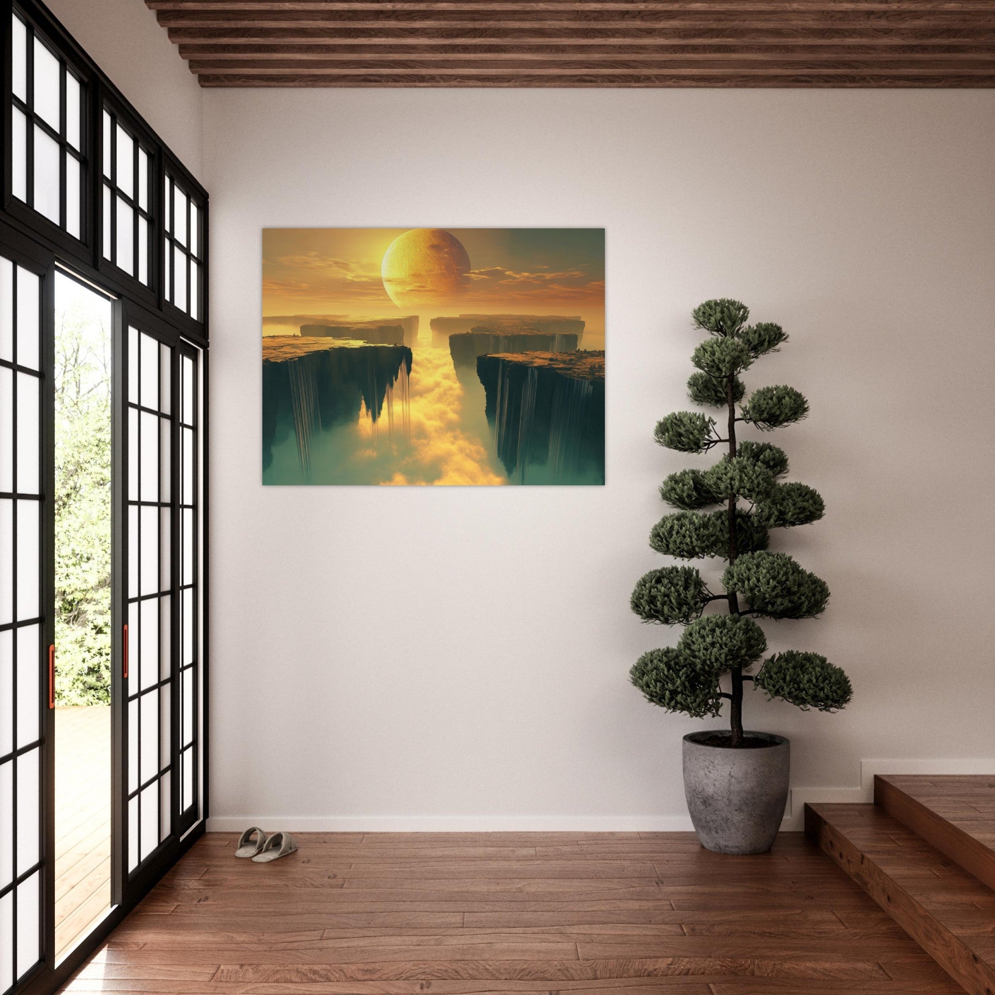 Fine Art Poster Landscape - A vast dreamscape with levitating islands a mass 3 - Shop Ai Art WebShop - Digital Art online Store