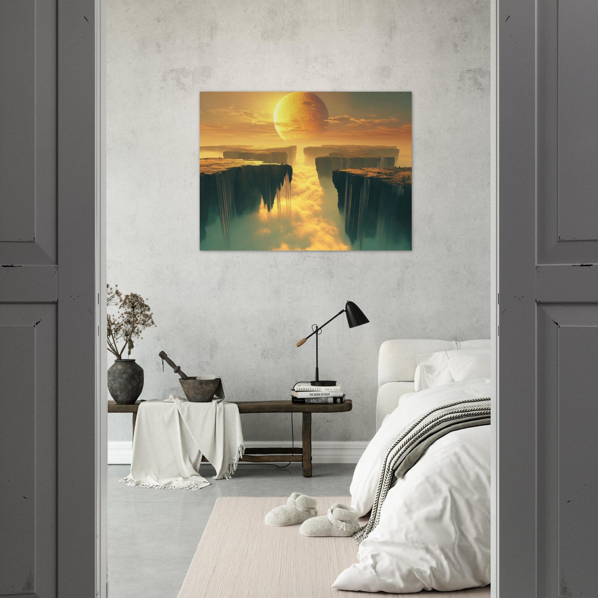 Fine Art Poster Landscape - A vast dreamscape with levitating islands a mass 3 - Shop Ai Art WebShop - Digital Art online Store