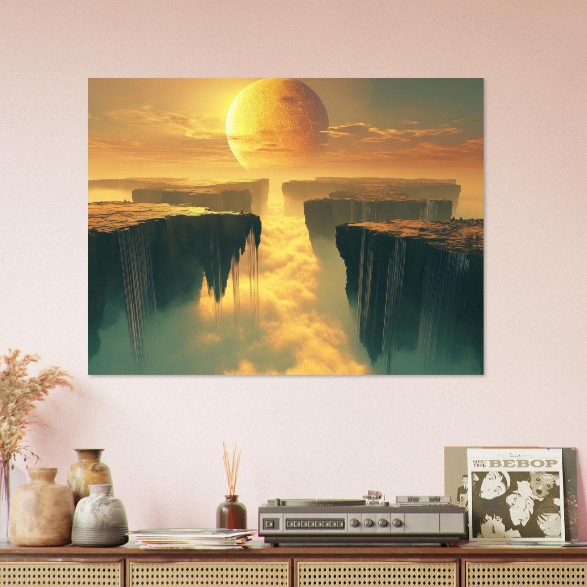 Fine Art Poster Landscape - A vast dreamscape with levitating islands a mass 3 - Shop Ai Art WebShop - Digital Art online Store
