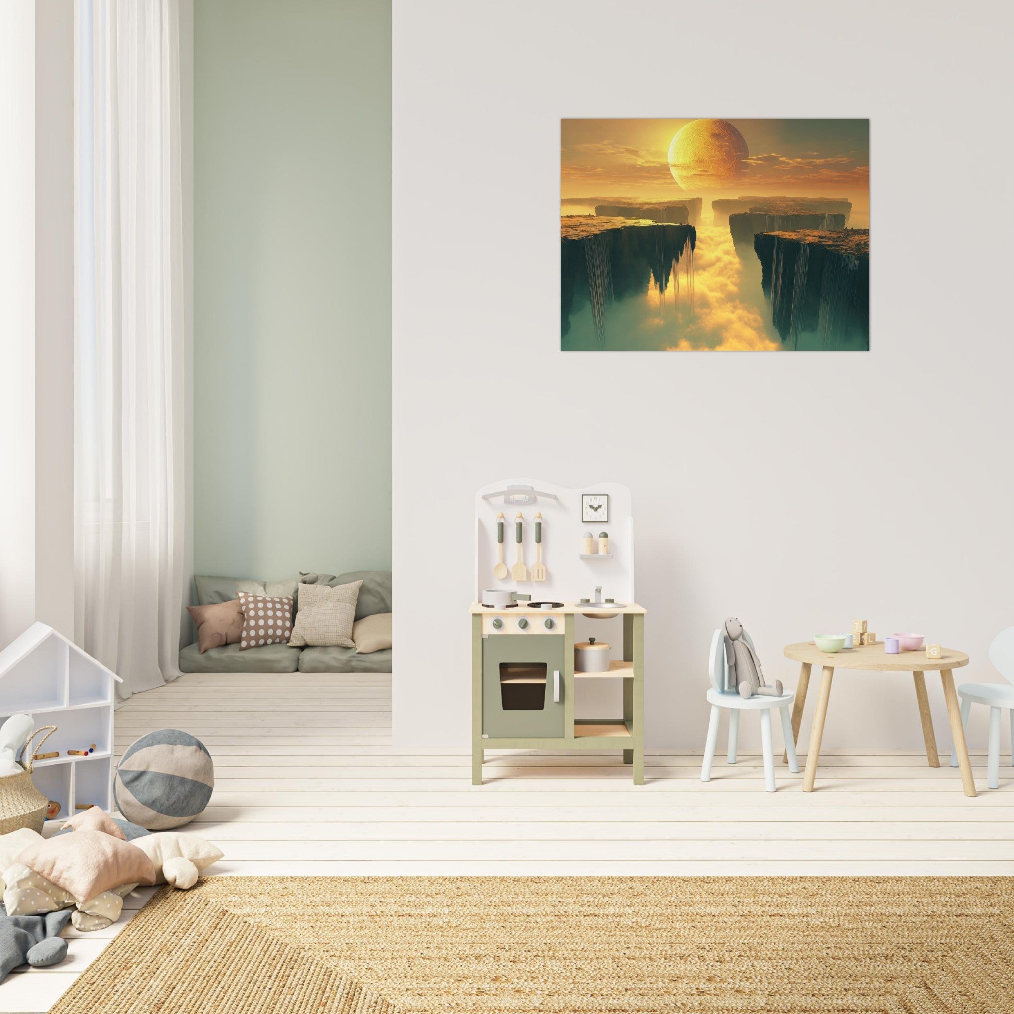 Fine Art Poster Landscape - A vast dreamscape with levitating islands a mass 3 - Shop Ai Art WebShop - Digital Art online Store