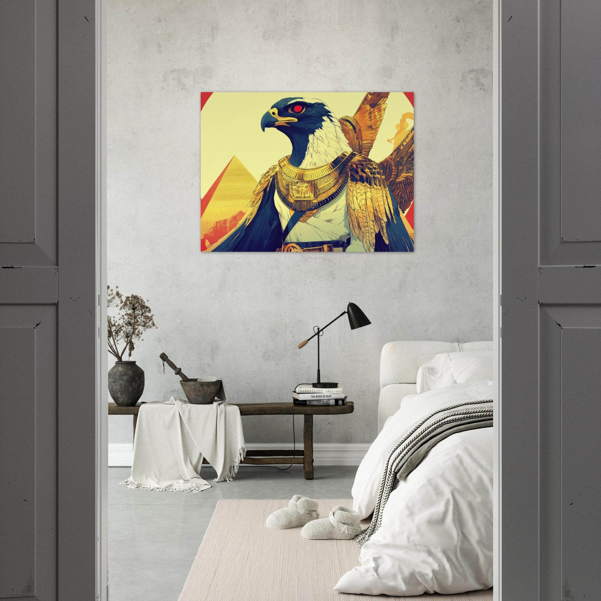Fine Art Poster Landscape - Ancient Egyptian Falcon God Horus A majestic far 3 - Shop Ai Art WebShop - Digital Art online Store
