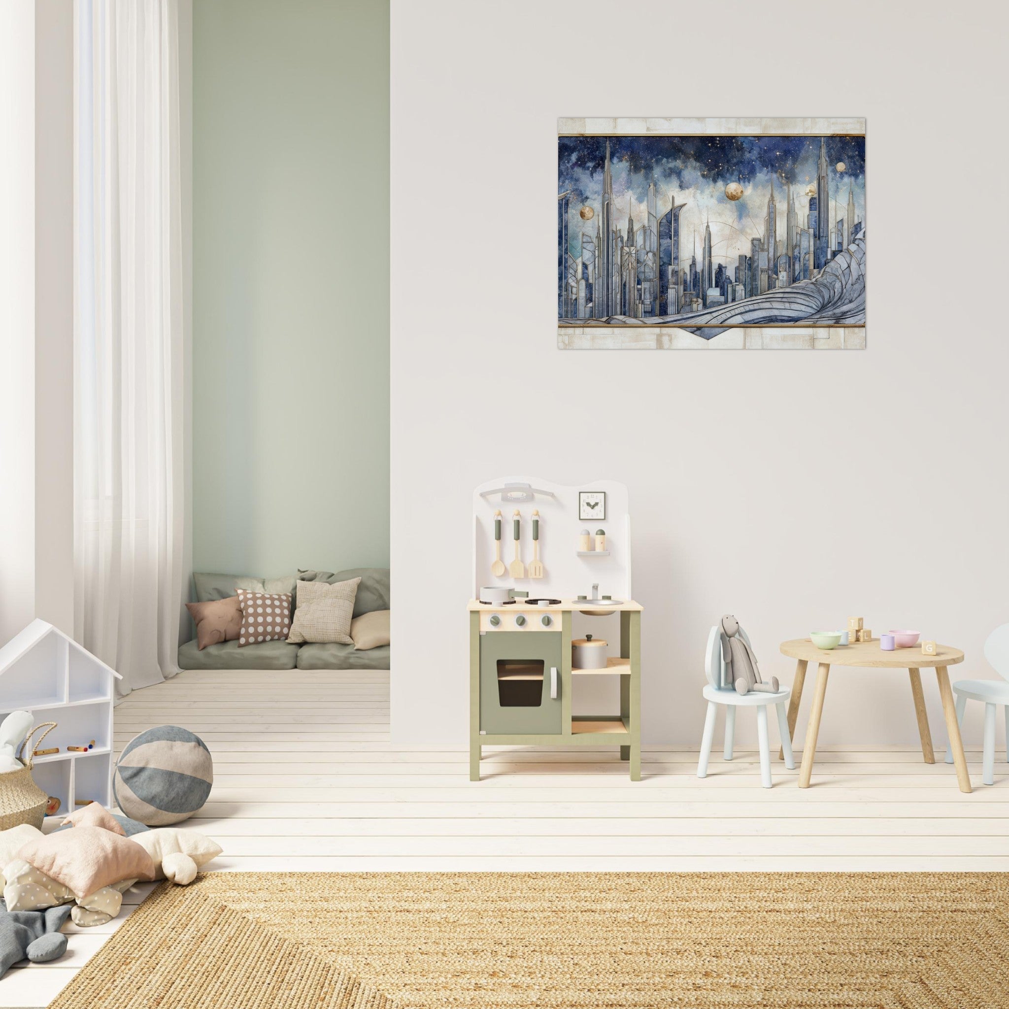 Fine Art Poster Landscape - Architects of the Stars A stylized depiction - Shop Ai Art WebShop - Digital Art online Store